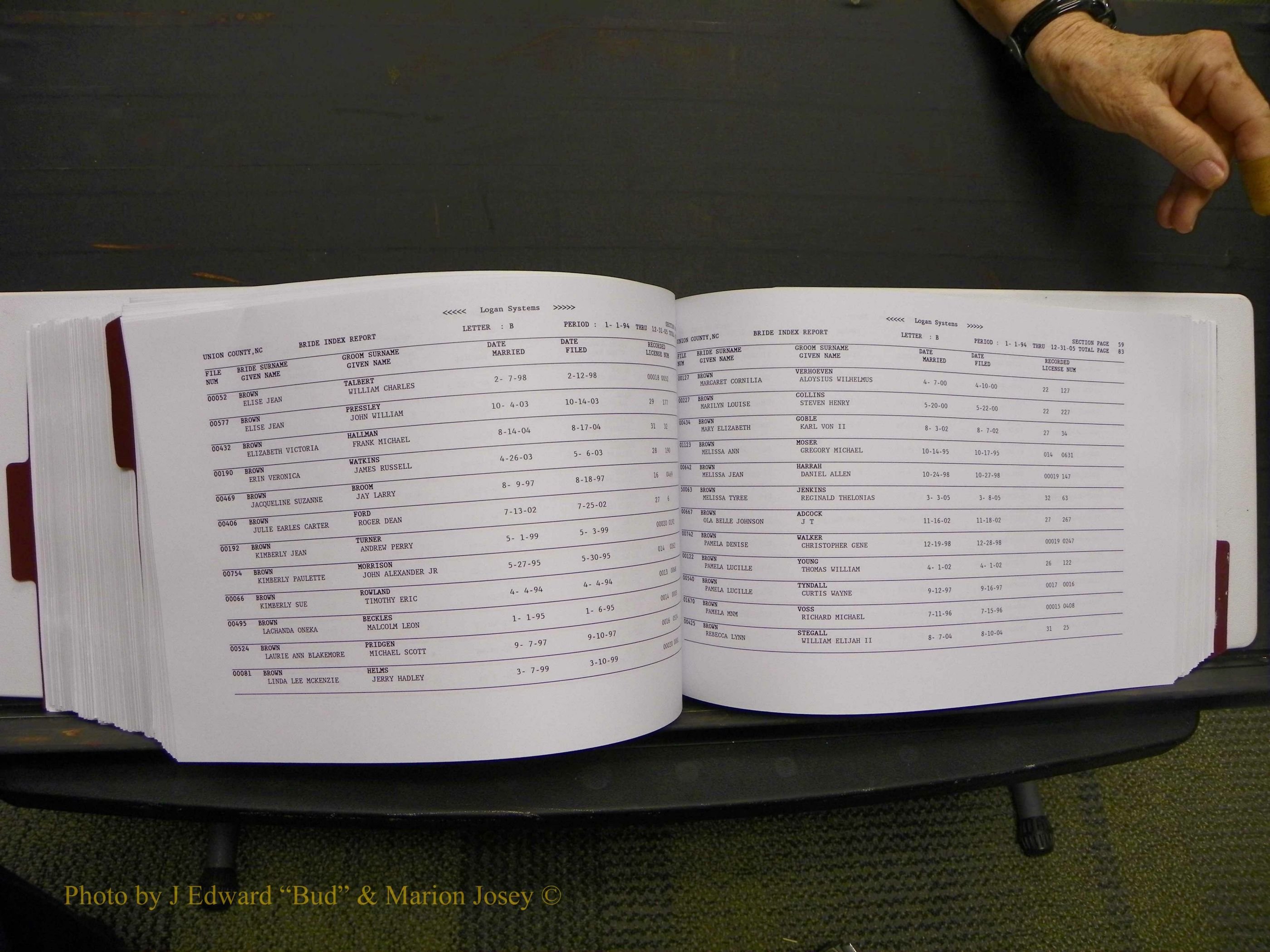 Union Co, NC Marriages Male & Female Index, 1993-2005 (429).JPG