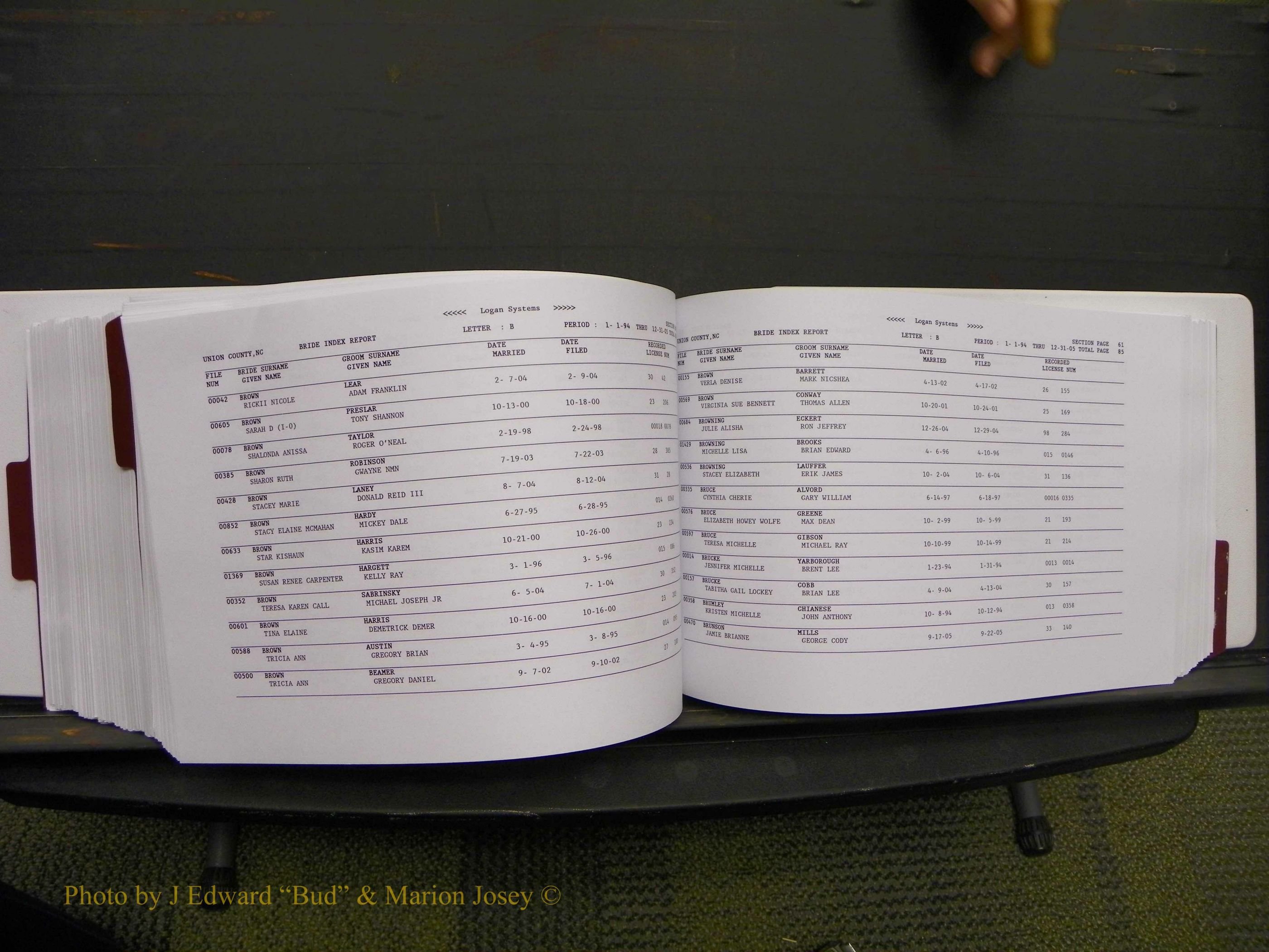 Union Co, NC Marriages Male & Female Index, 1993-2005 (430).JPG