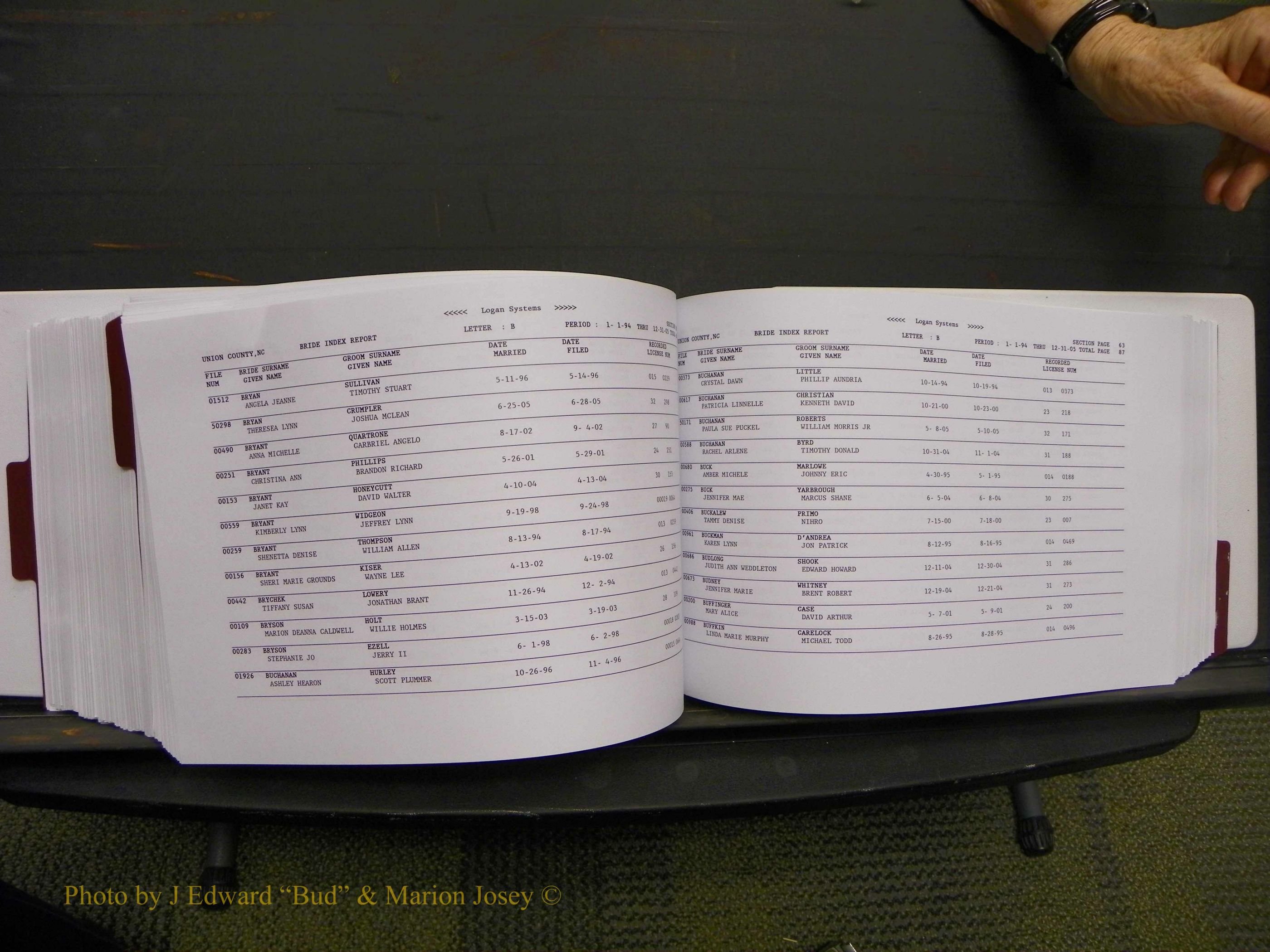 Union Co, NC Marriages Male & Female Index, 1993-2005 (431).JPG