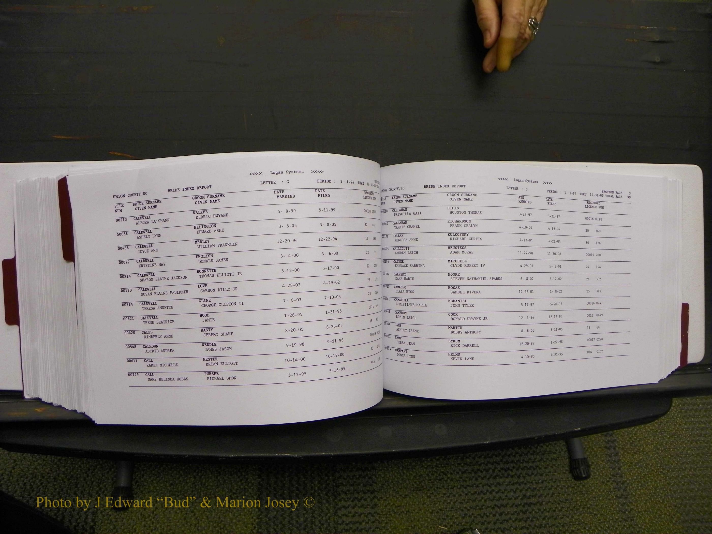 Union Co, NC Marriages Male & Female Index, 1993-2005 (436).JPG