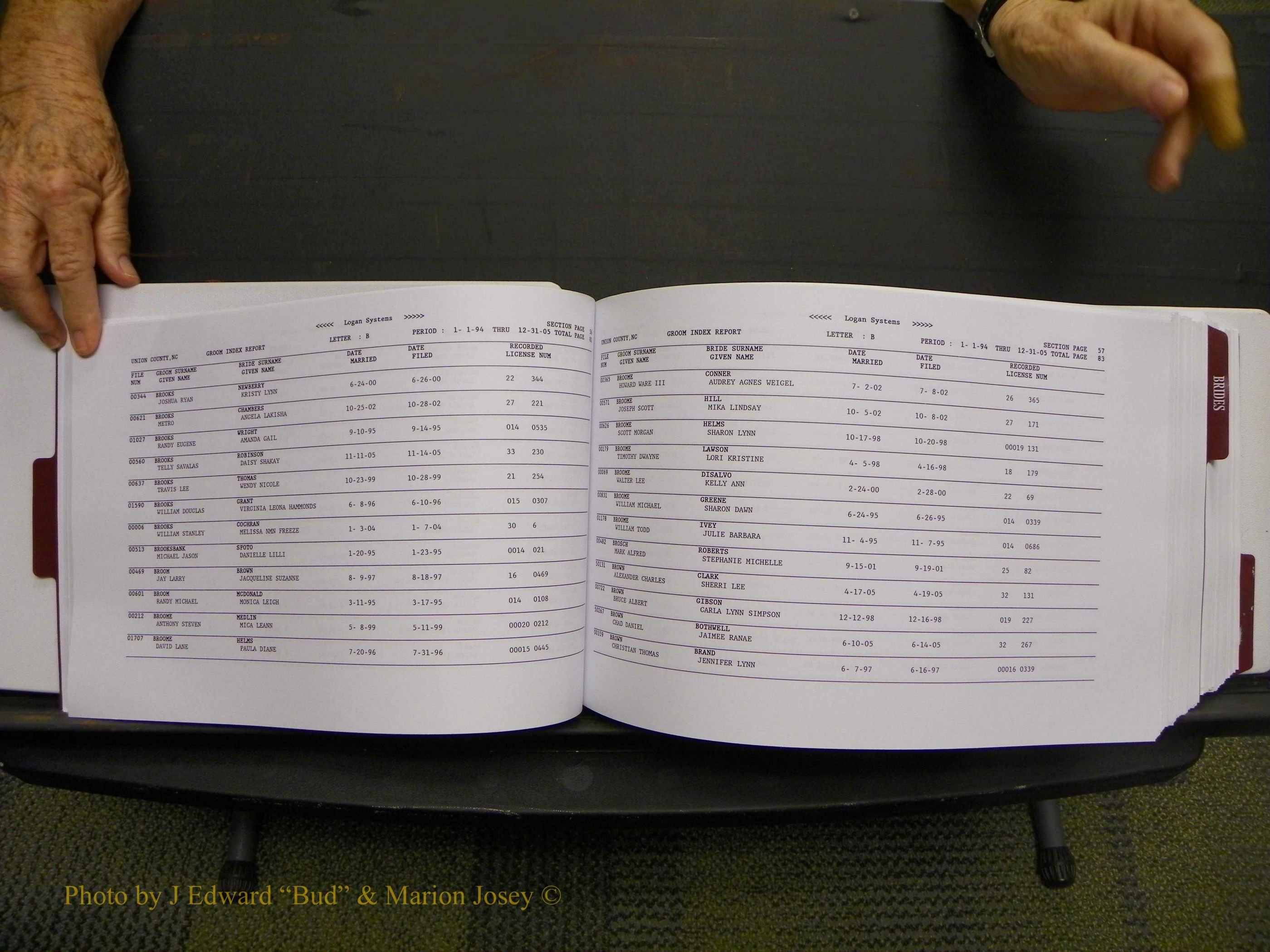 Union Co, NC Marriages Male & Female Index, 1993-2005 (44).JPG