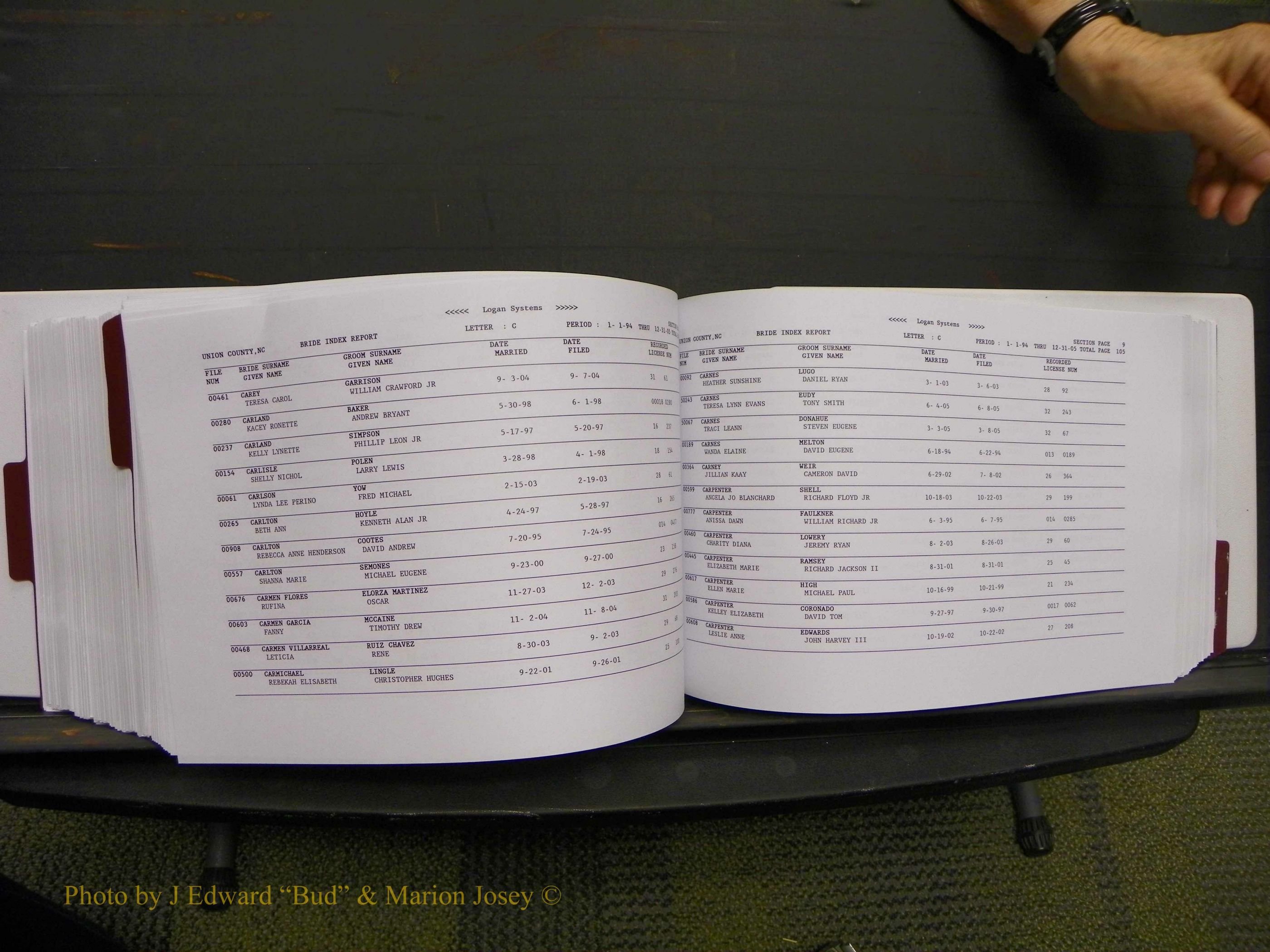 Union Co, NC Marriages Male & Female Index, 1993-2005 (441).JPG