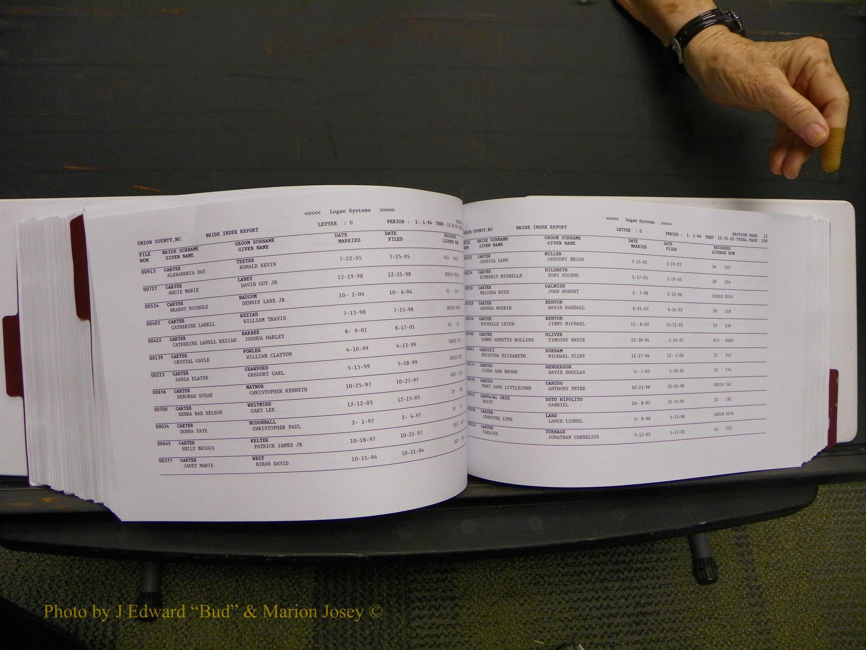 Union Co, NC Marriages Male & Female Index, 1993-2005 (442).JPG
