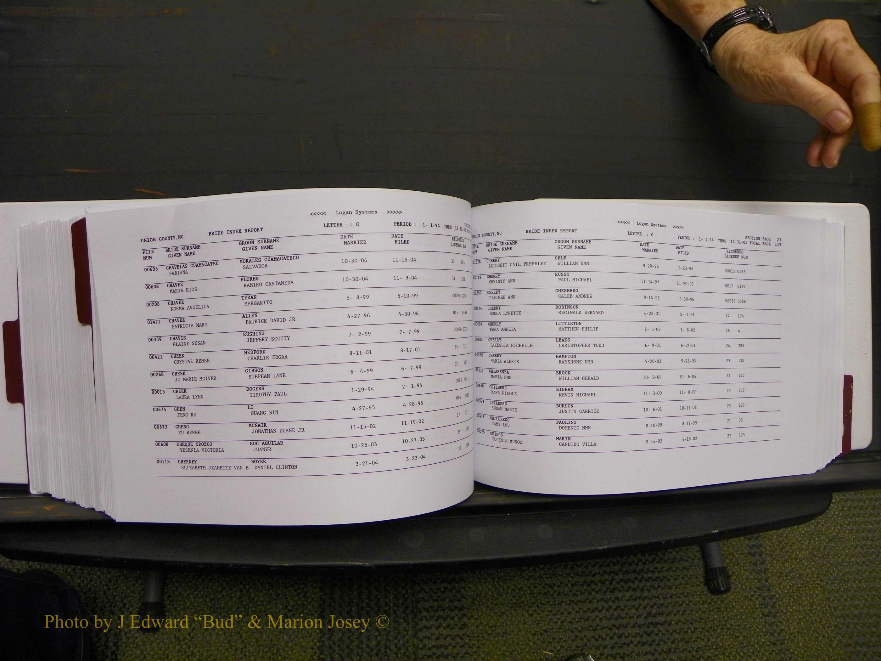 Union Co, NC Marriages Male & Female Index, 1993-2005 (447).JPG