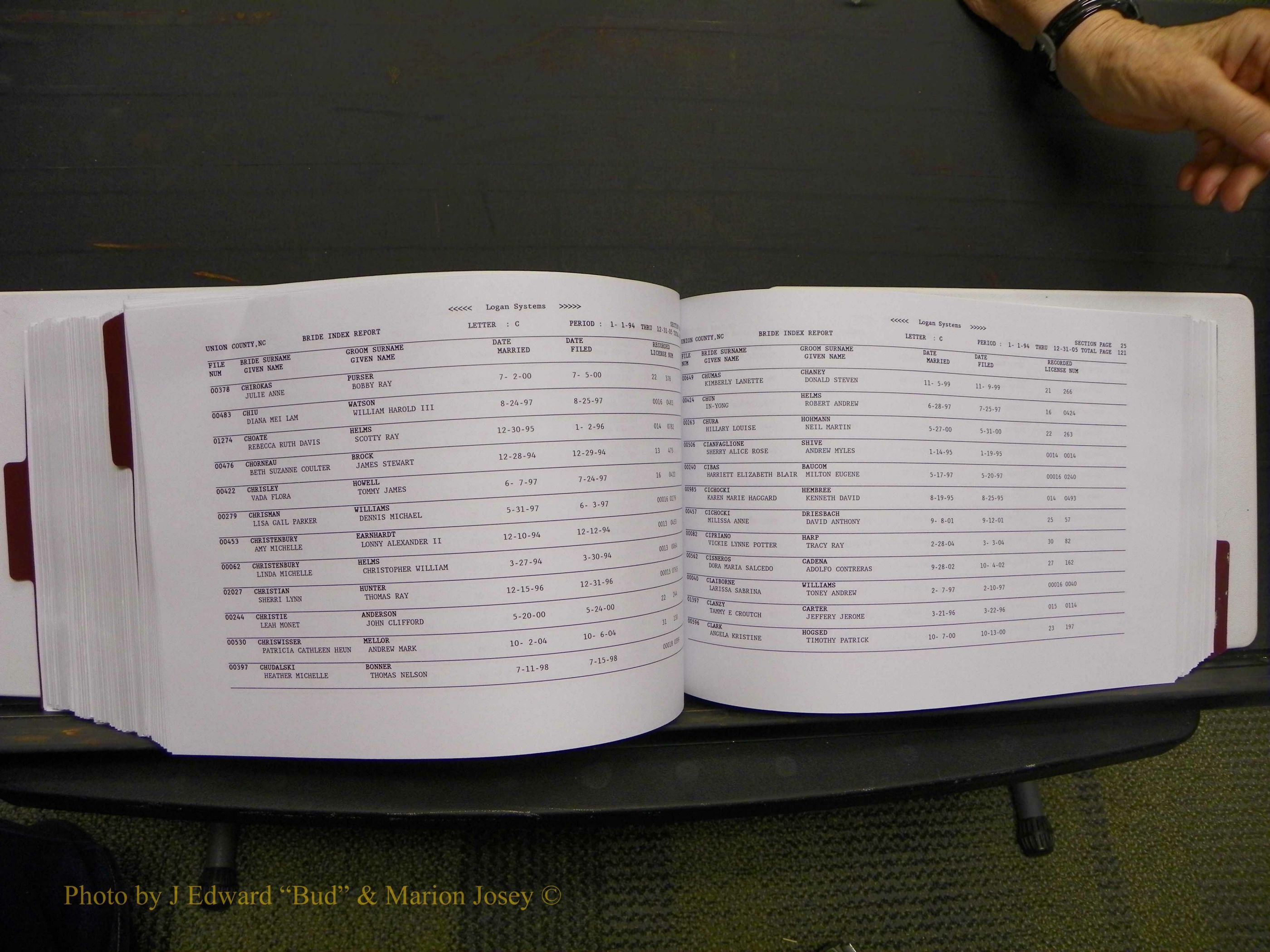 Union Co, NC Marriages Male & Female Index, 1993-2005 (448).JPG