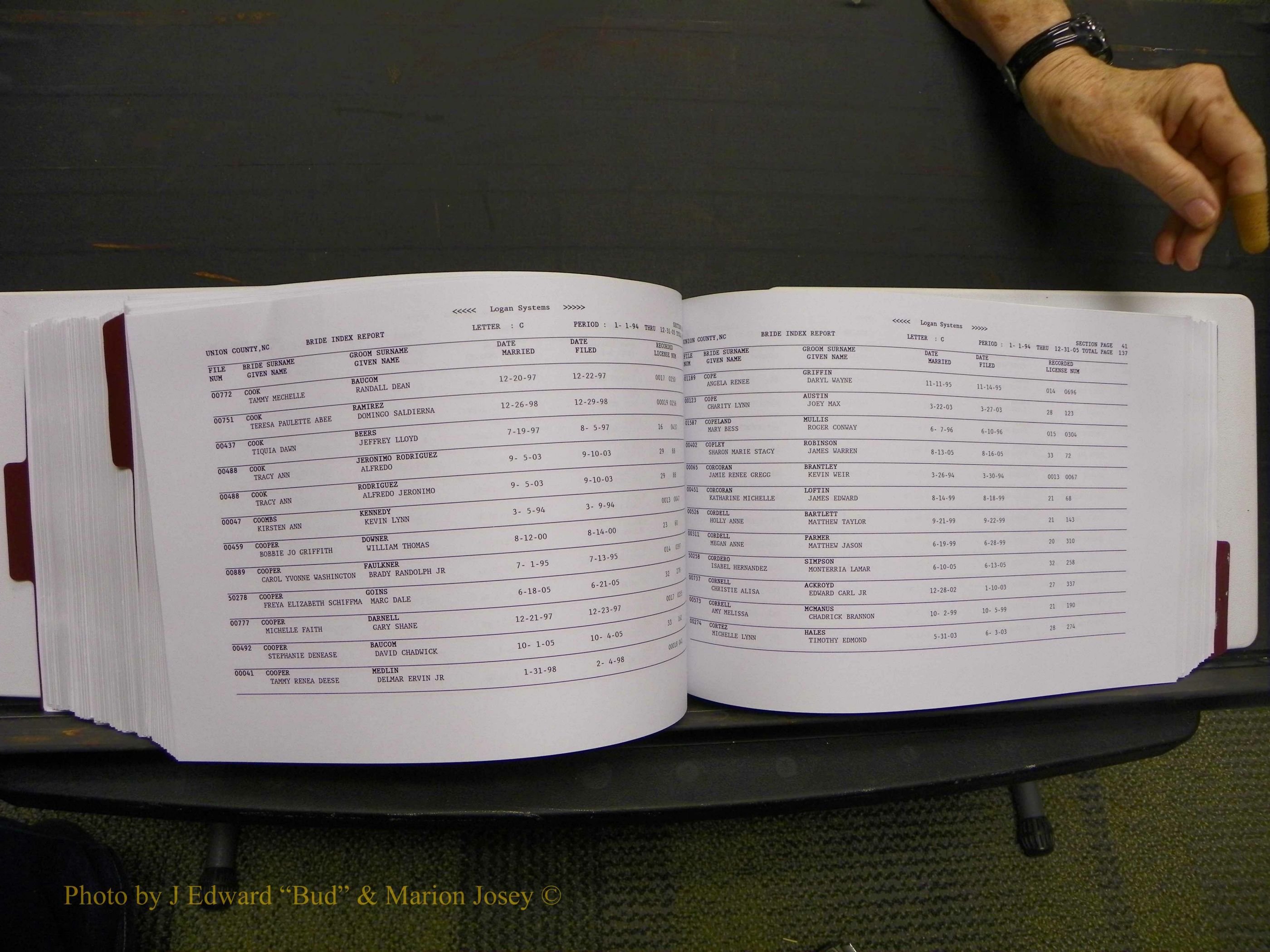 Union Co, NC Marriages Male & Female Index, 1993-2005 (456).JPG