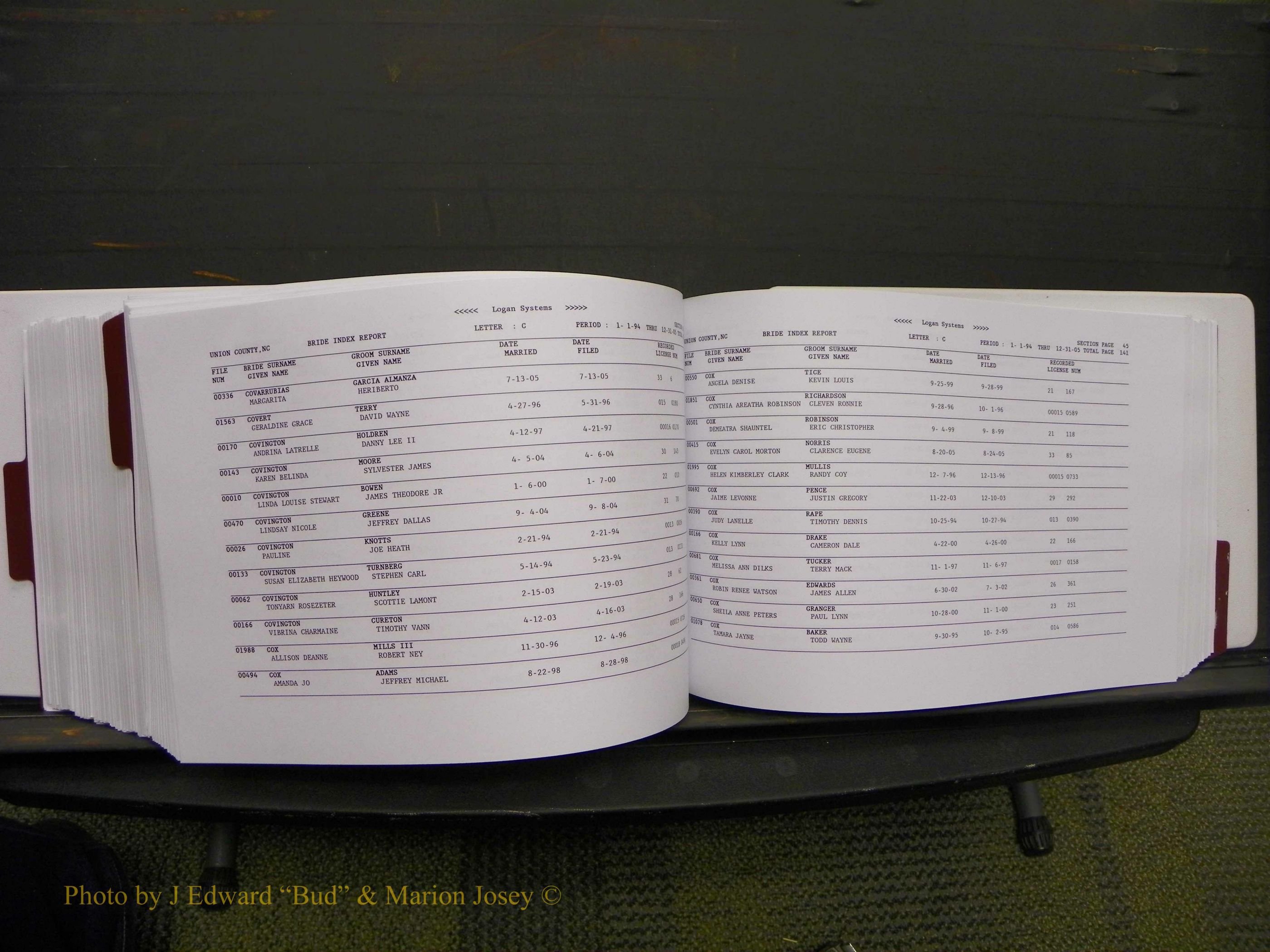Union Co, NC Marriages Male & Female Index, 1993-2005 (457).JPG