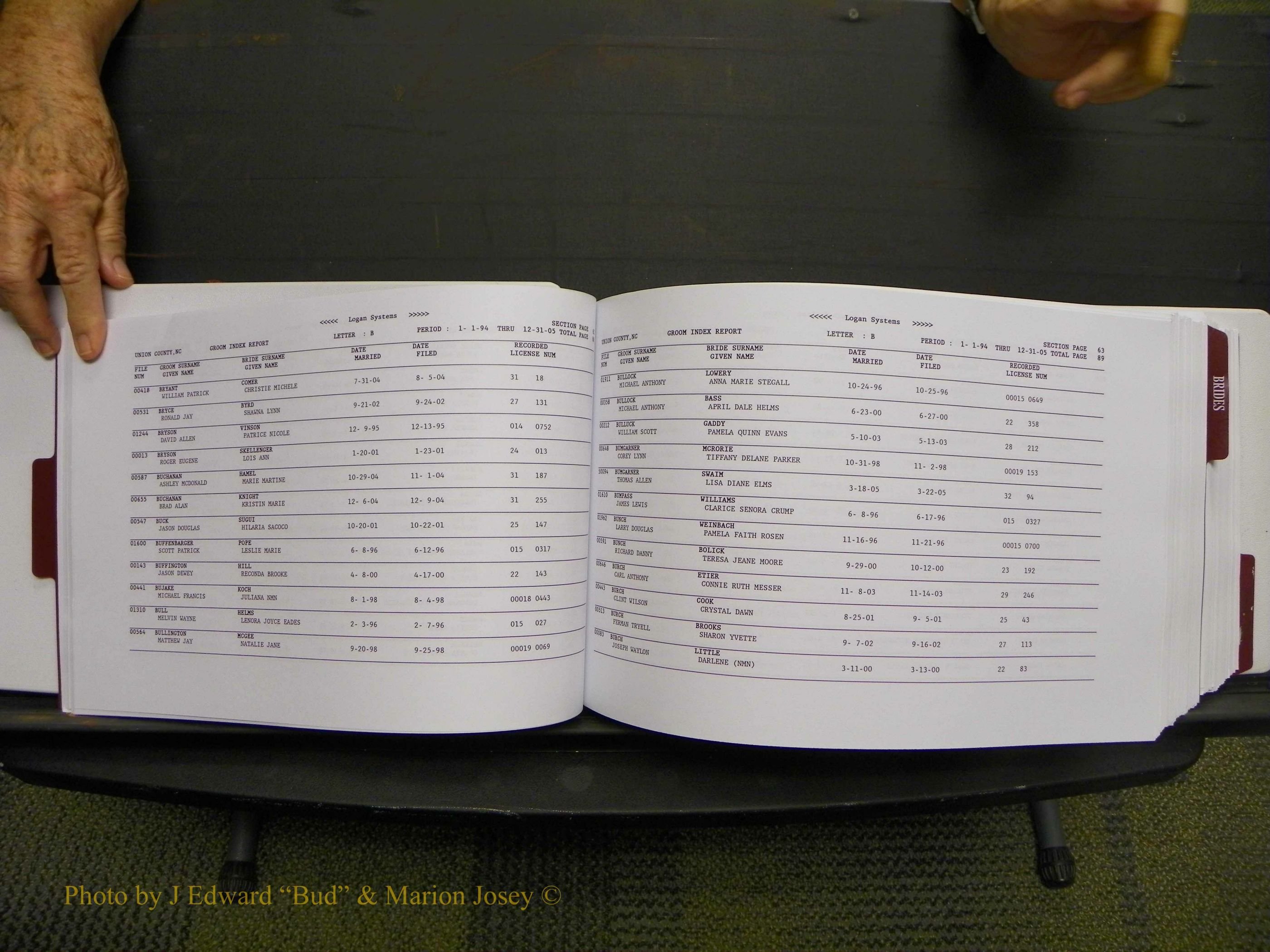 Union Co, NC Marriages Male & Female Index, 1993-2005 (46).JPG