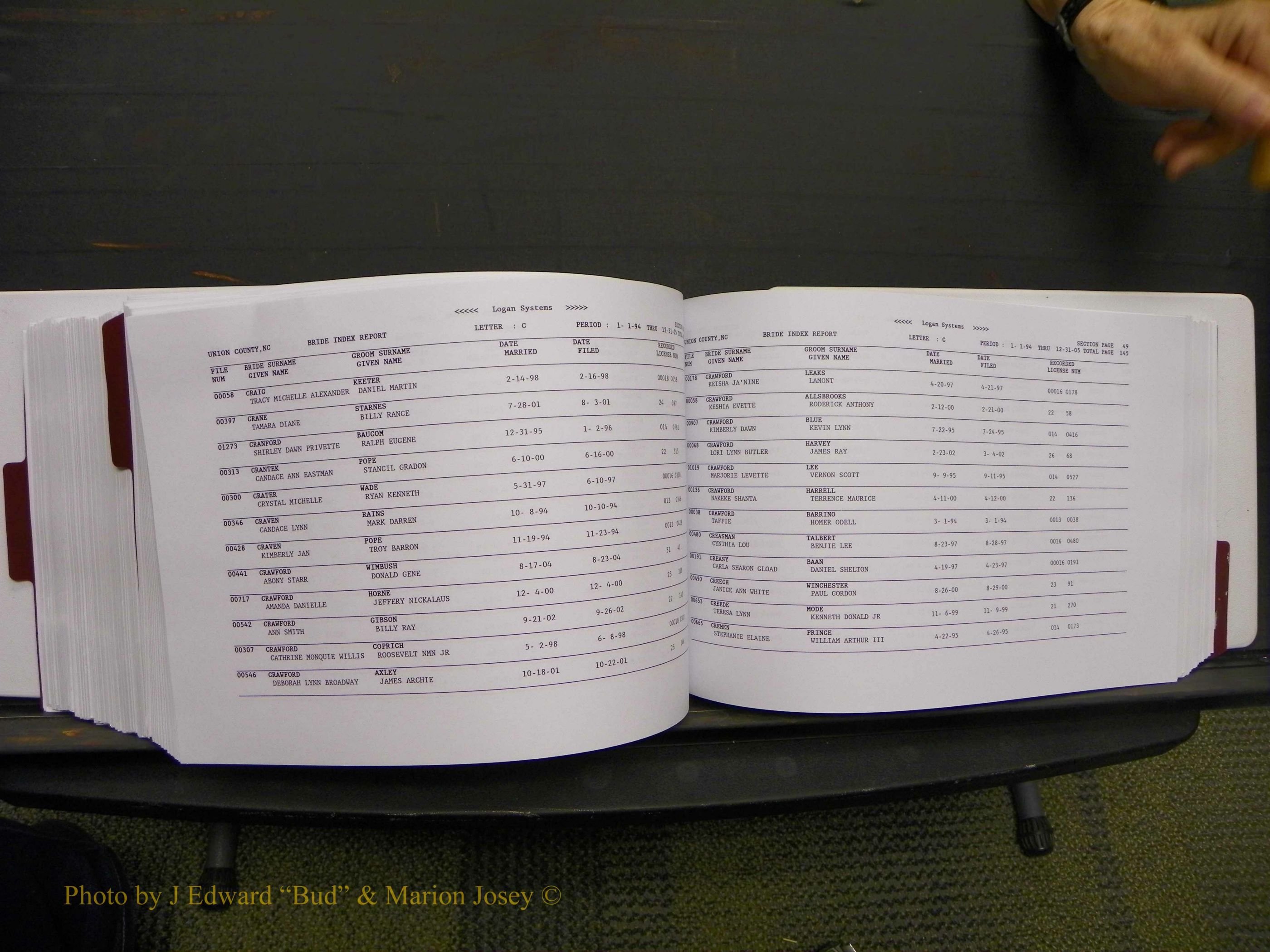 Union Co, NC Marriages Male & Female Index, 1993-2005 (461).JPG