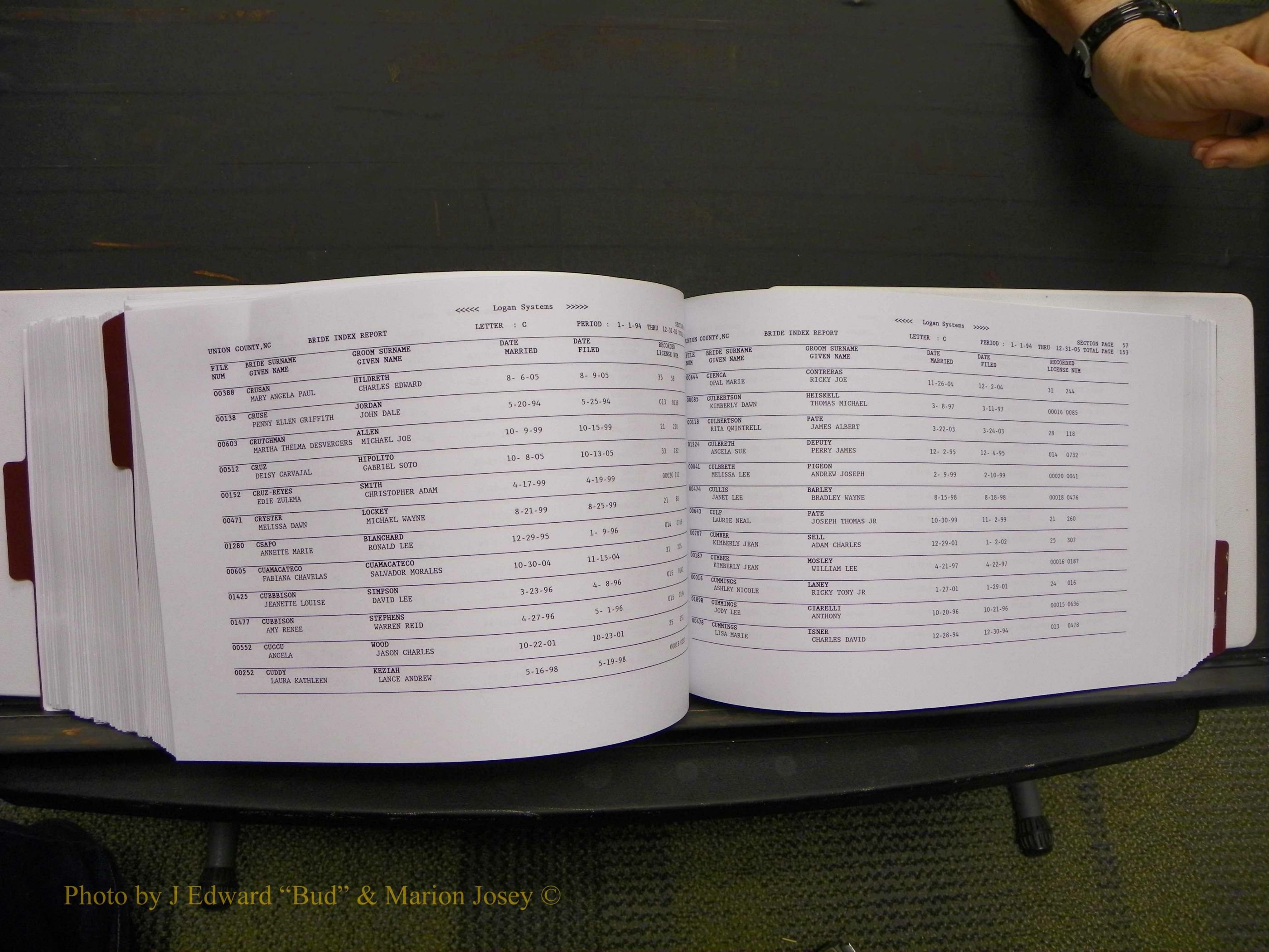 Union Co, NC Marriages Male & Female Index, 1993-2005 (464).JPG