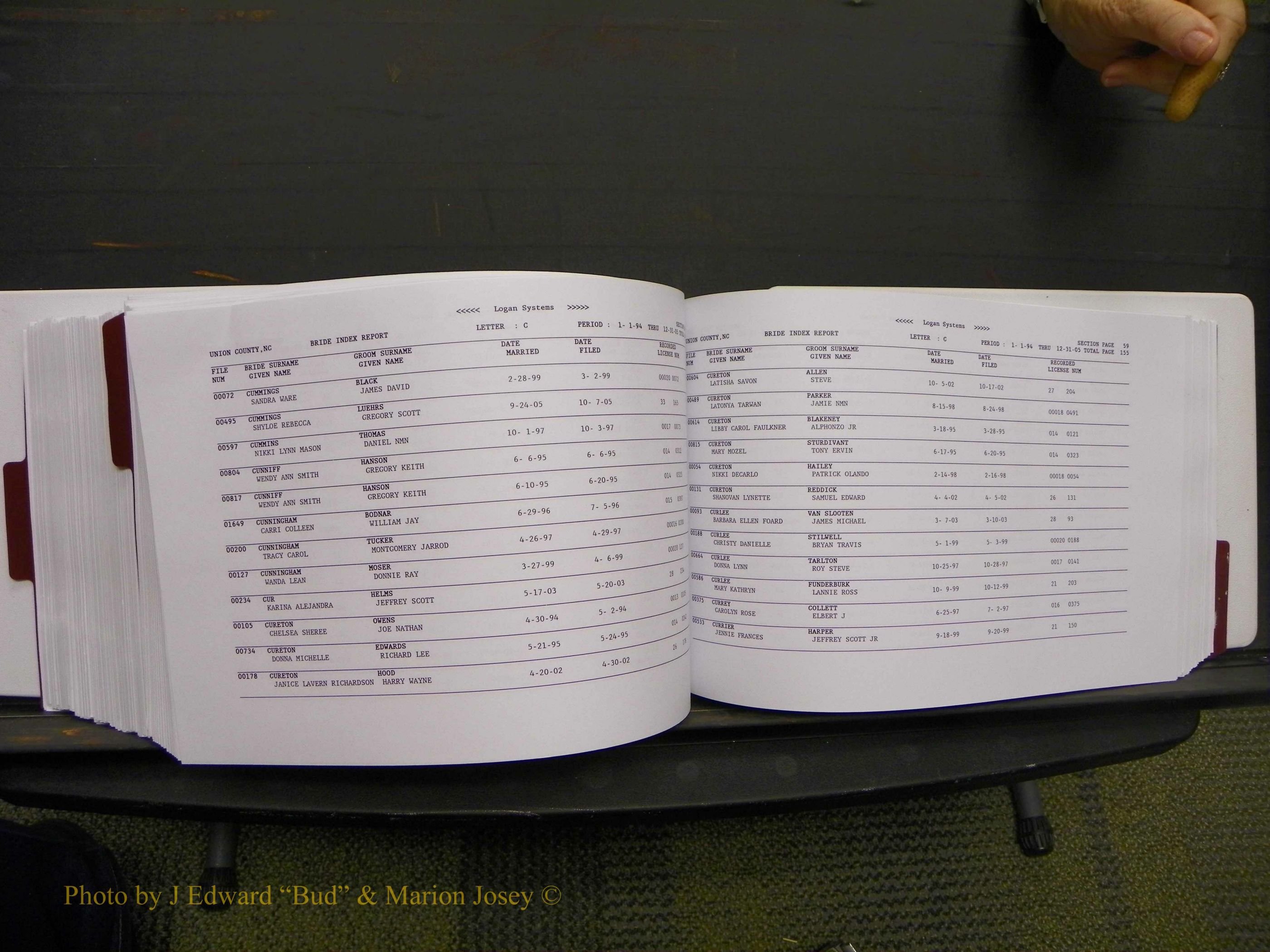 Union Co, NC Marriages Male & Female Index, 1993-2005 (466).JPG