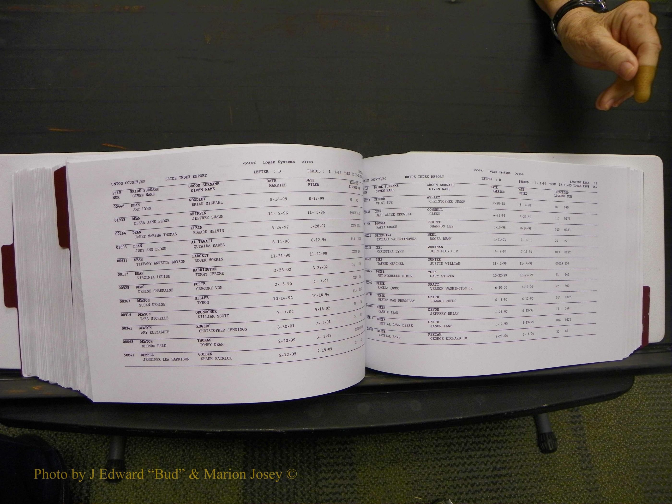 Union Co, NC Marriages Male & Female Index, 1993-2005 (472).JPG