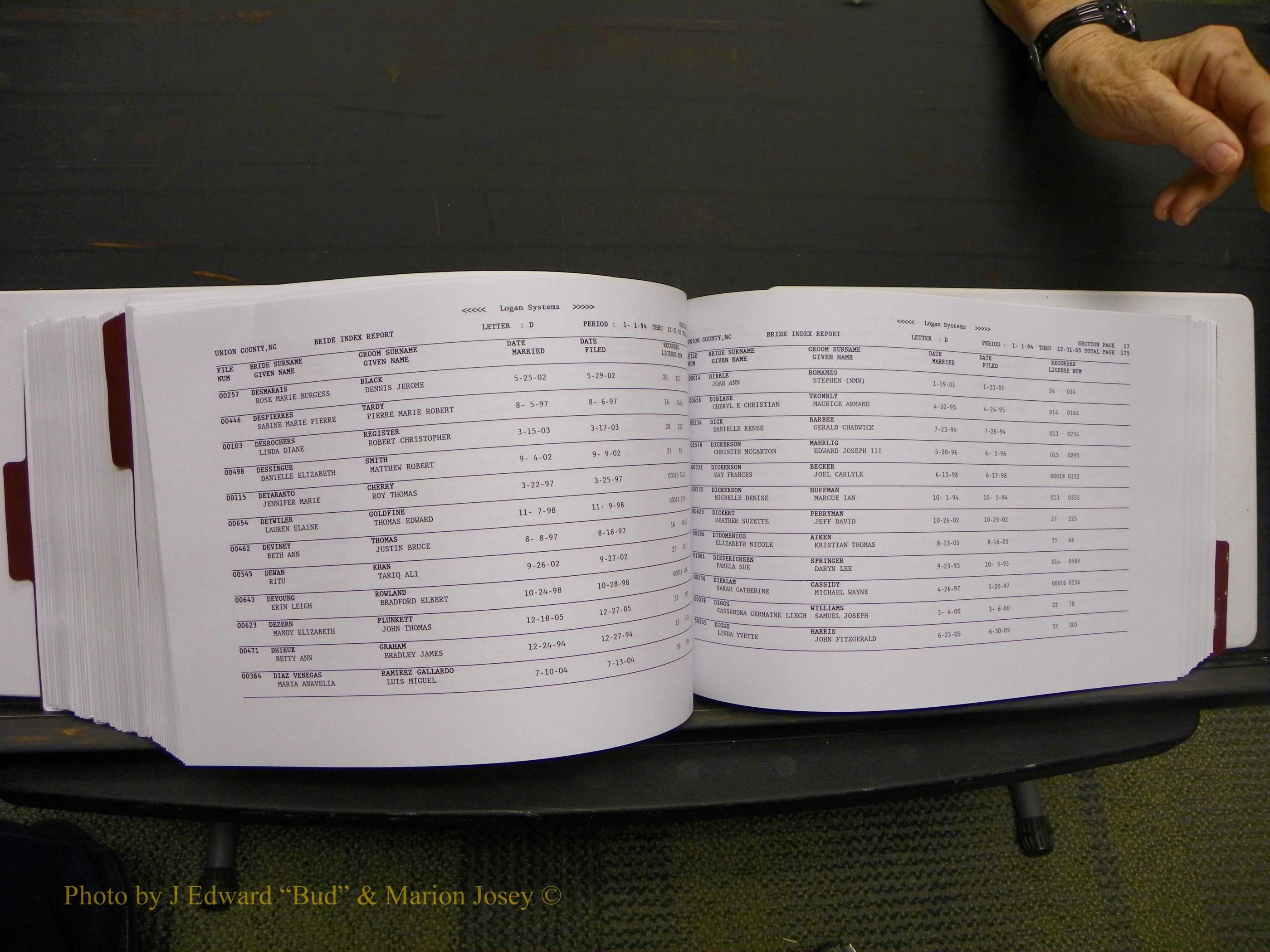 Union Co, NC Marriages Male & Female Index, 1993-2005 (475).JPG
