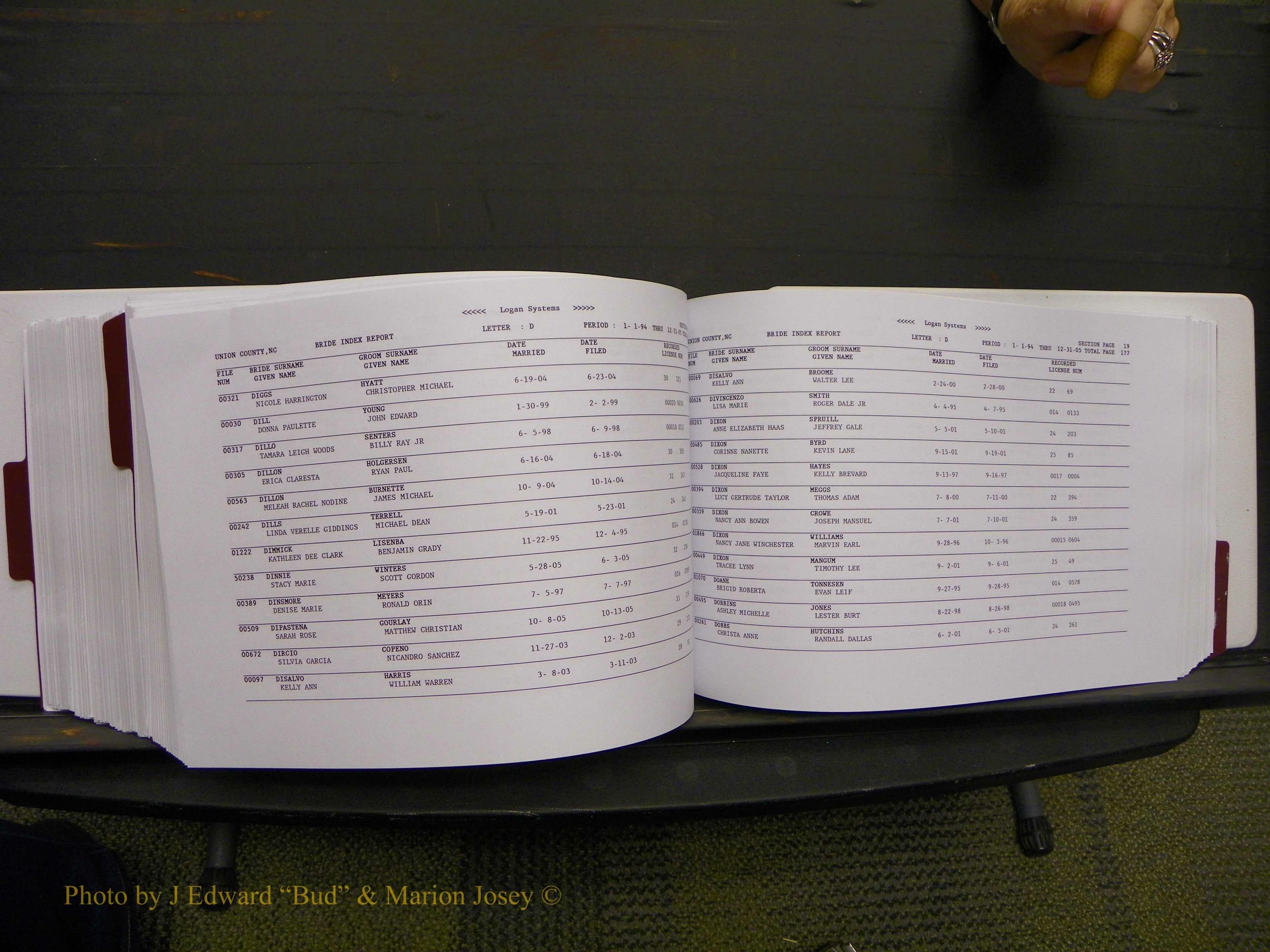 Union Co, NC Marriages Male & Female Index, 1993-2005 (476).JPG