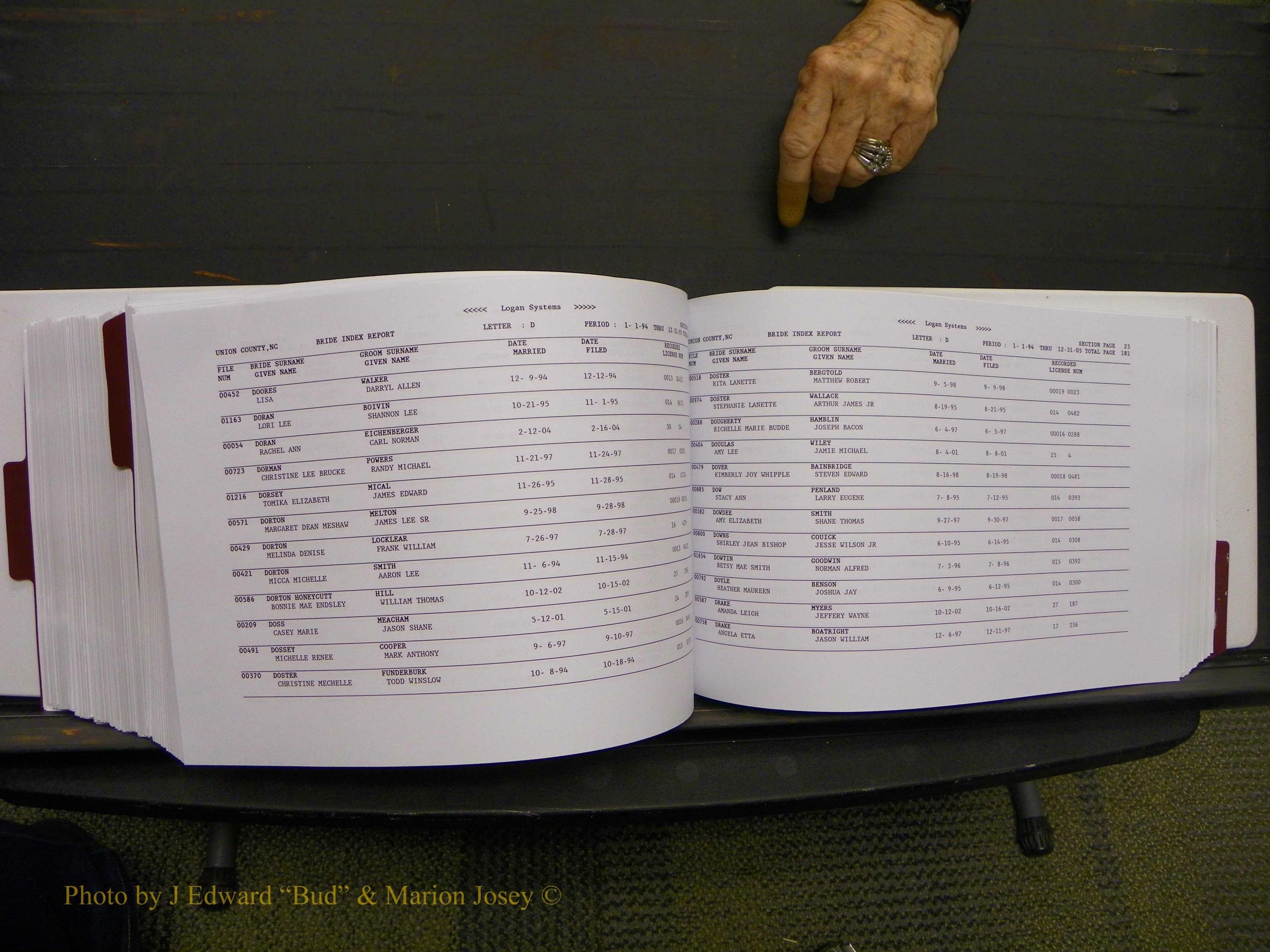 Union Co, NC Marriages Male & Female Index, 1993-2005 (478).JPG