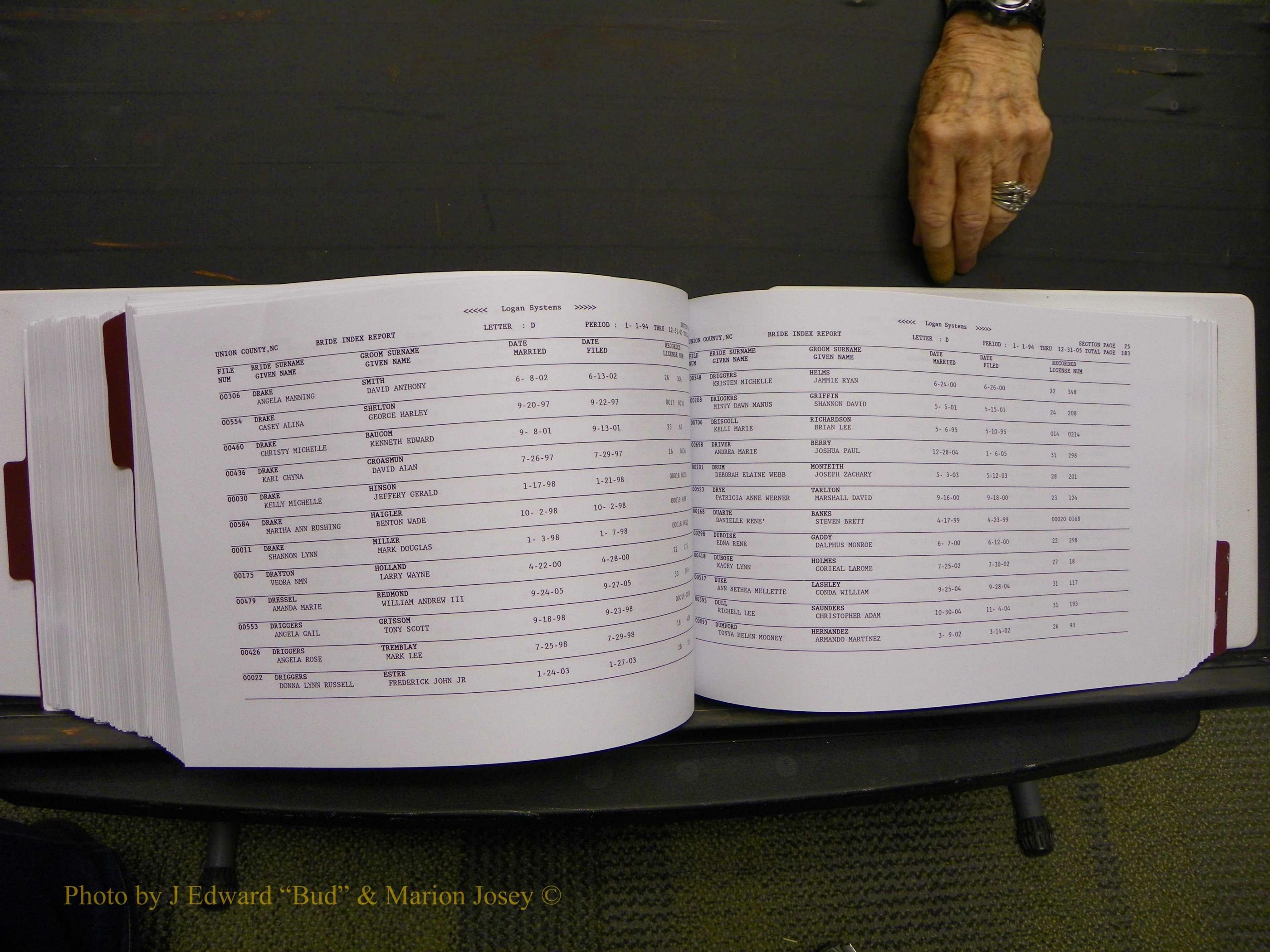 Union Co, NC Marriages Male & Female Index, 1993-2005 (479).JPG