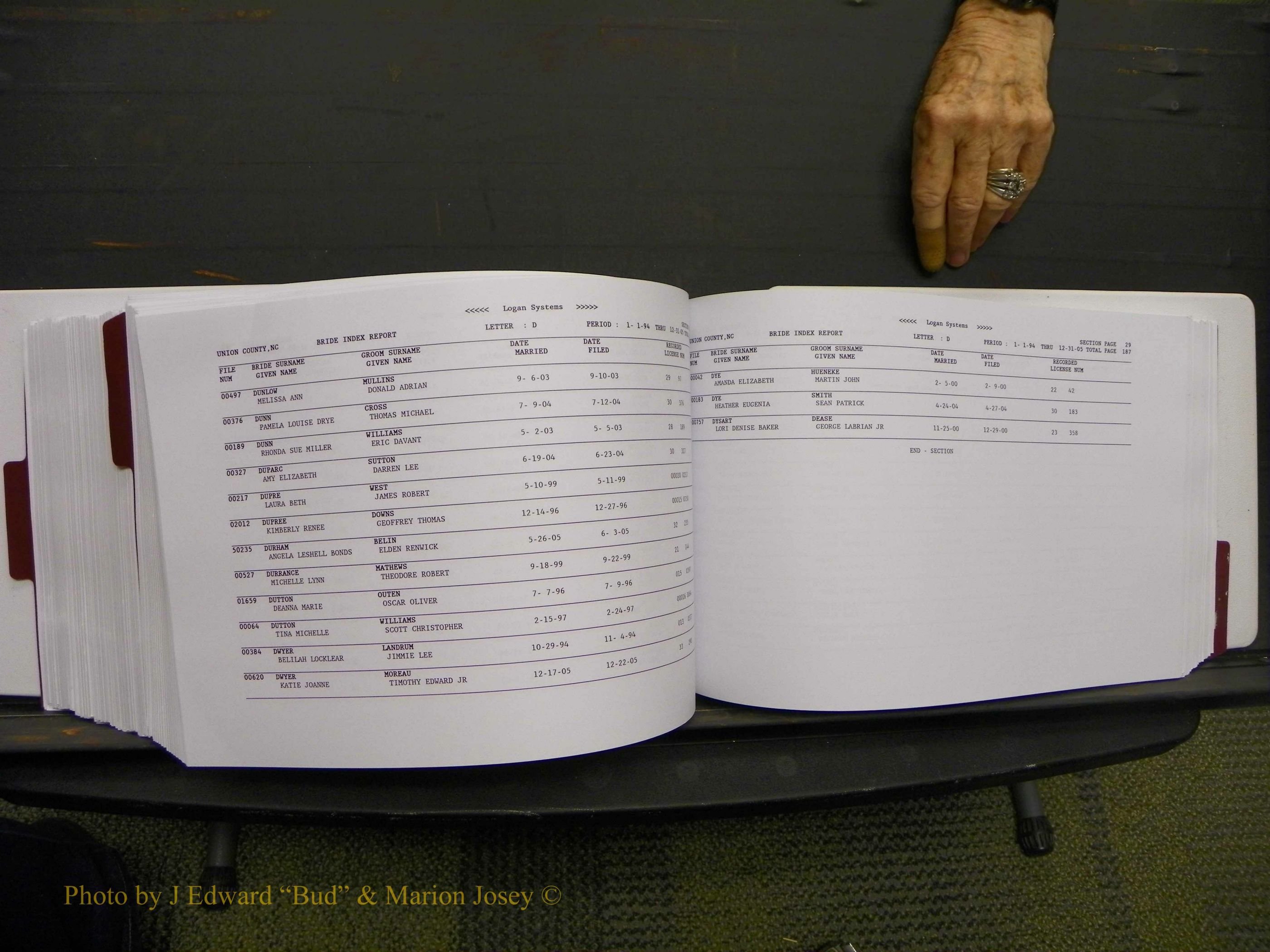 Union Co, NC Marriages Male & Female Index, 1993-2005 (481).JPG