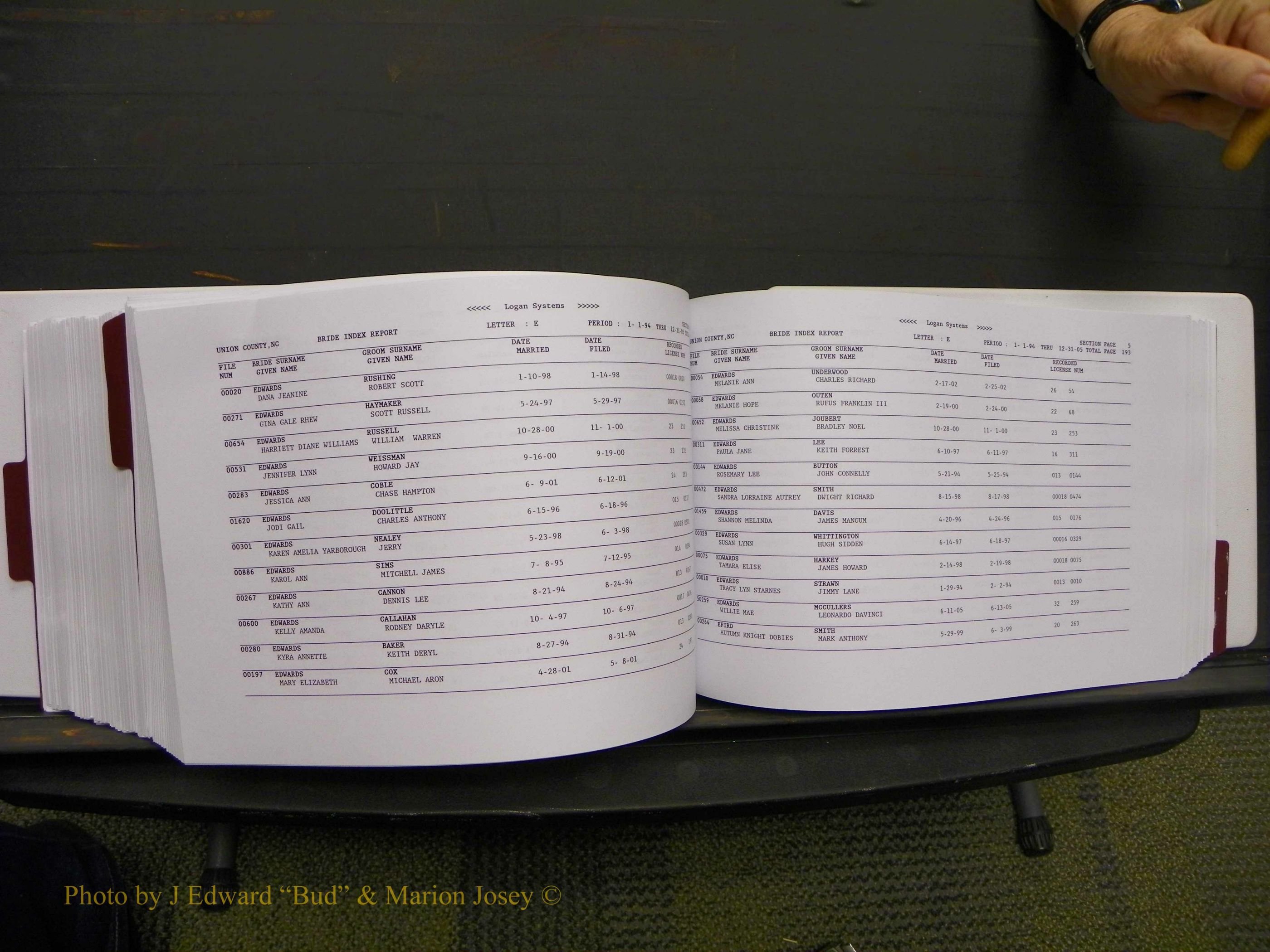 Union Co, NC Marriages Male & Female Index, 1993-2005 (484).JPG