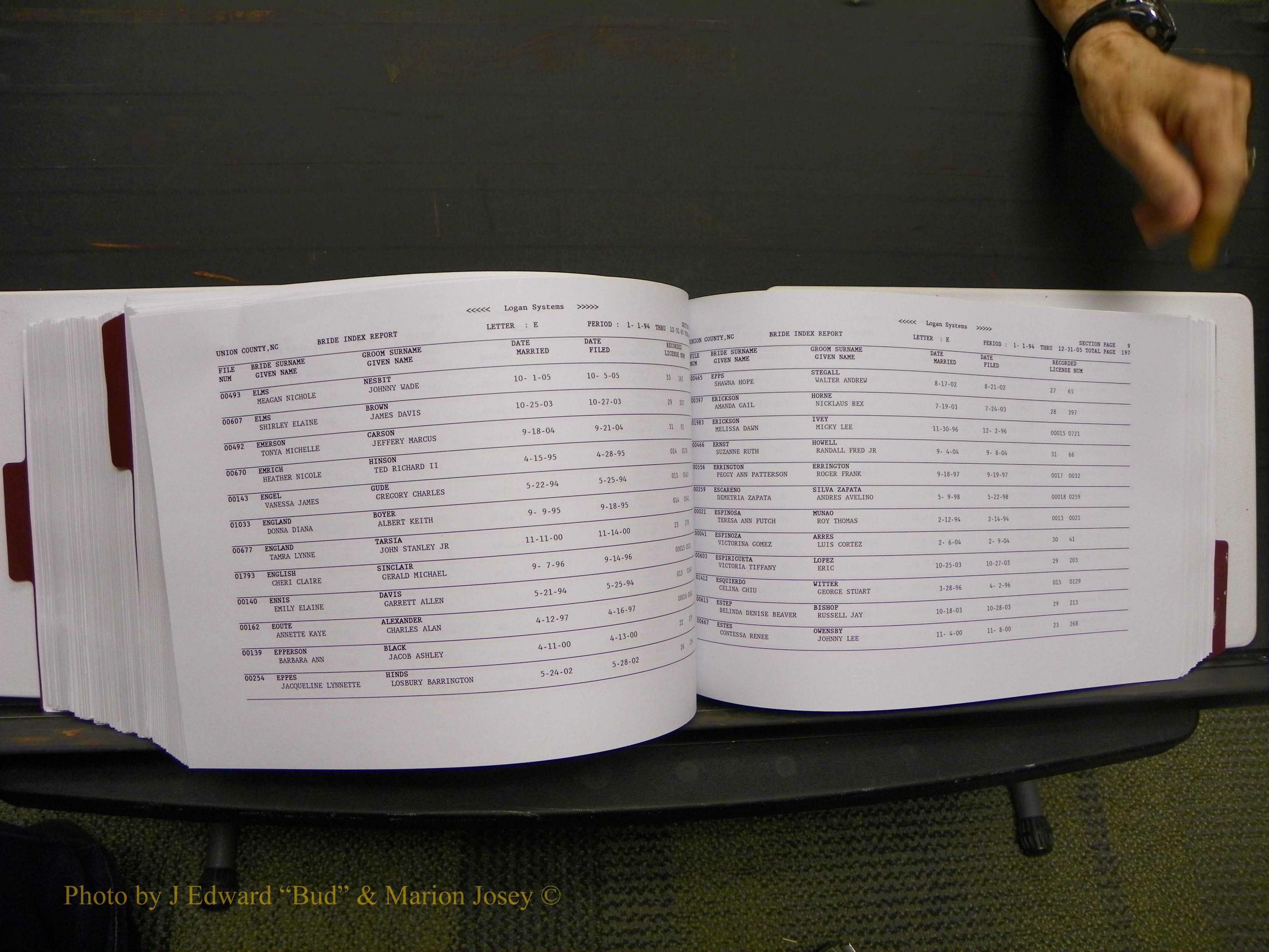 Union Co, NC Marriages Male & Female Index, 1993-2005 (486).JPG