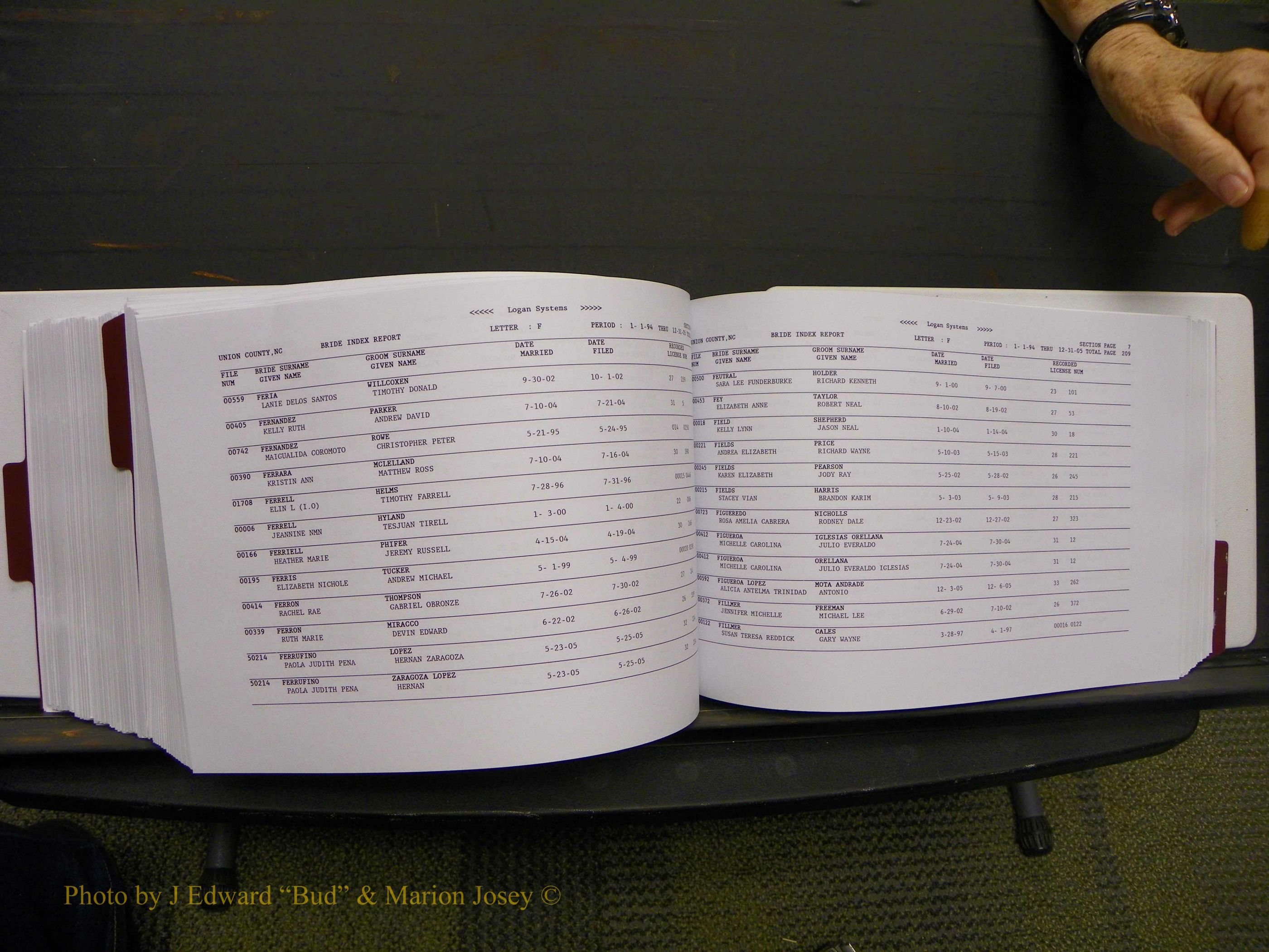 Union Co, NC Marriages Male & Female Index, 1993-2005 (492).JPG