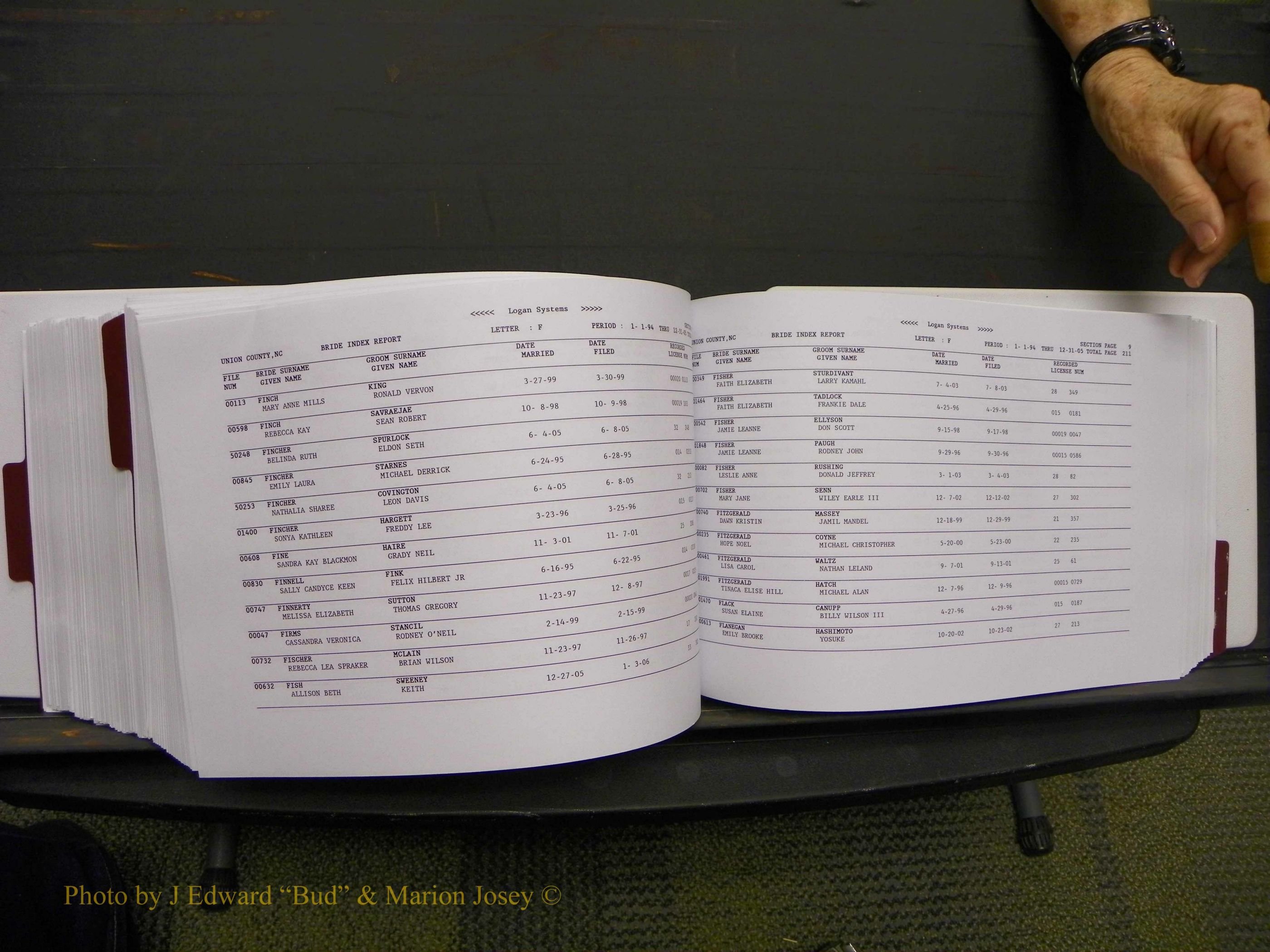 Union Co, NC Marriages Male & Female Index, 1993-2005 (493).JPG