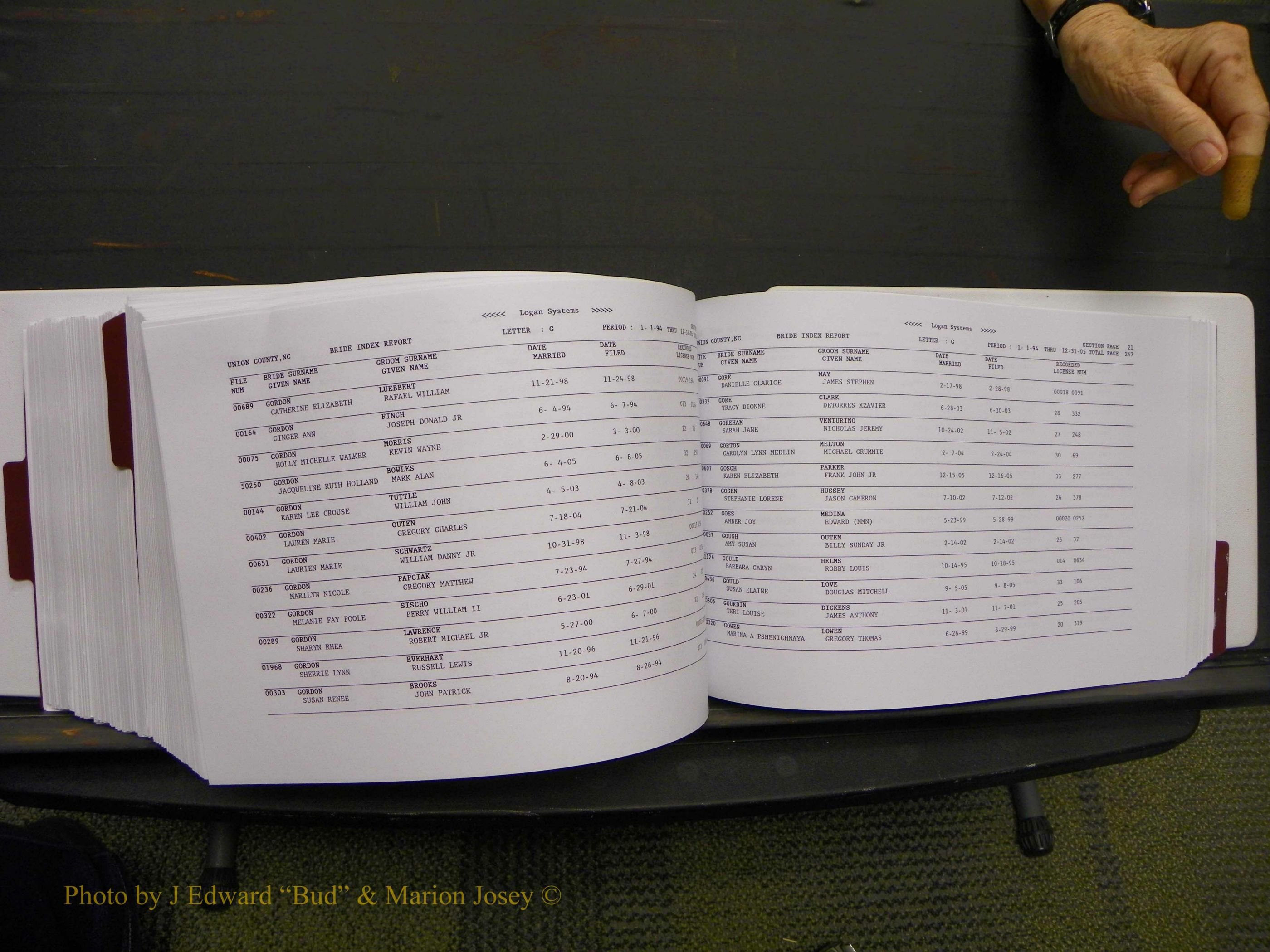 Union Co, NC Marriages Male & Female Index, 1993-2005 (511).JPG