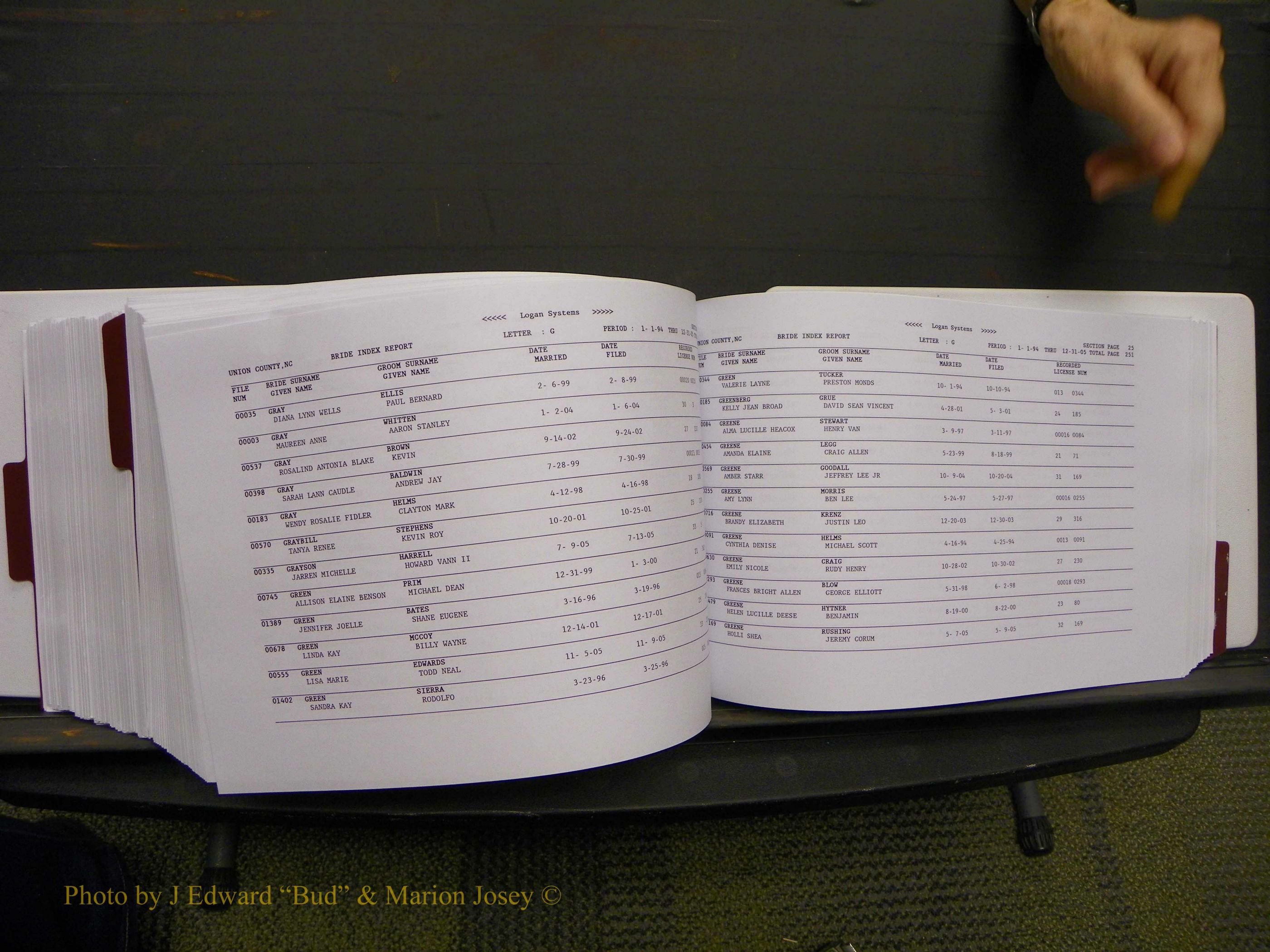 Union Co, NC Marriages Male & Female Index, 1993-2005 (513).JPG