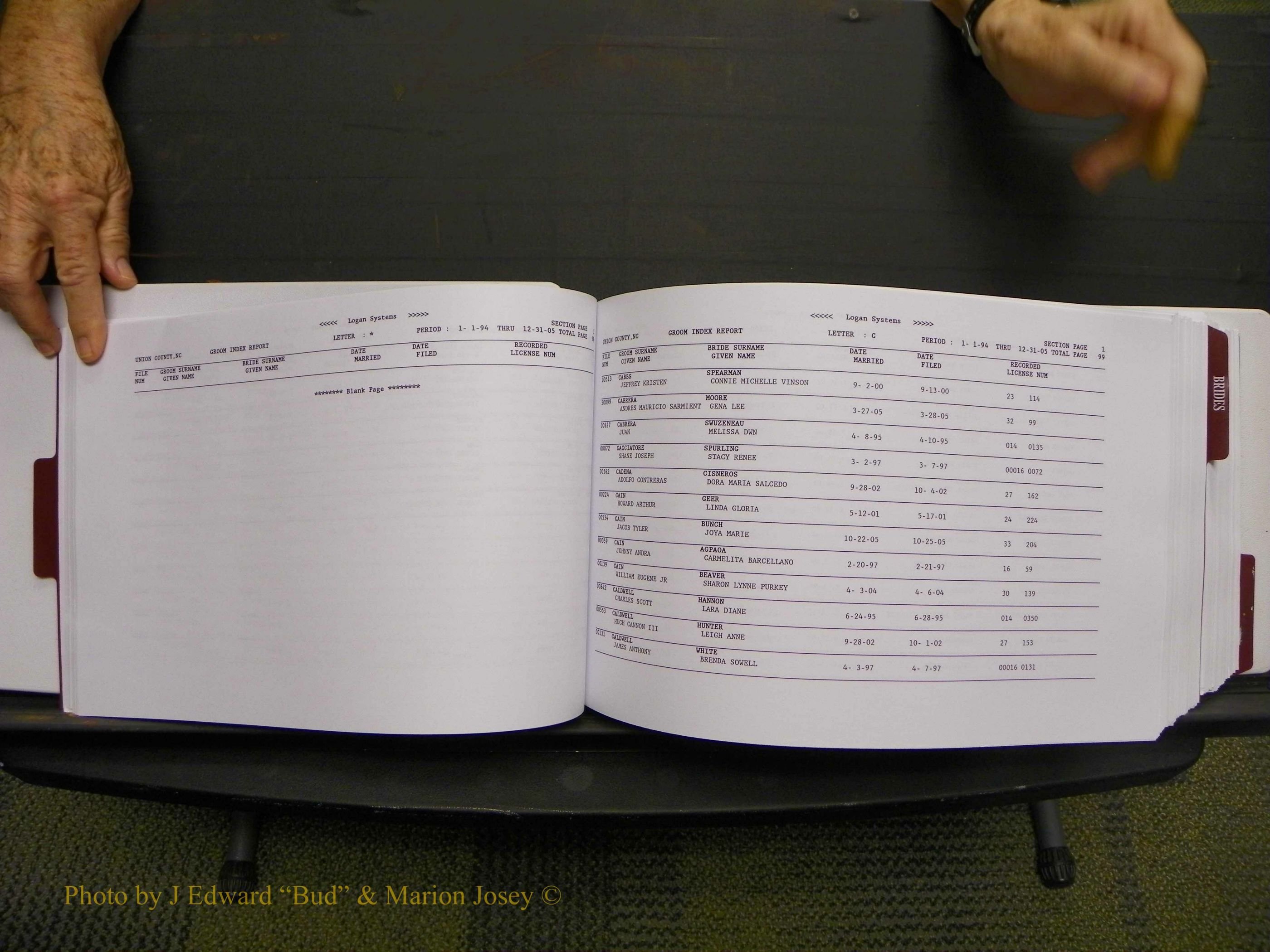 Union Co, NC Marriages Male & Female Index, 1993-2005 (52).JPG