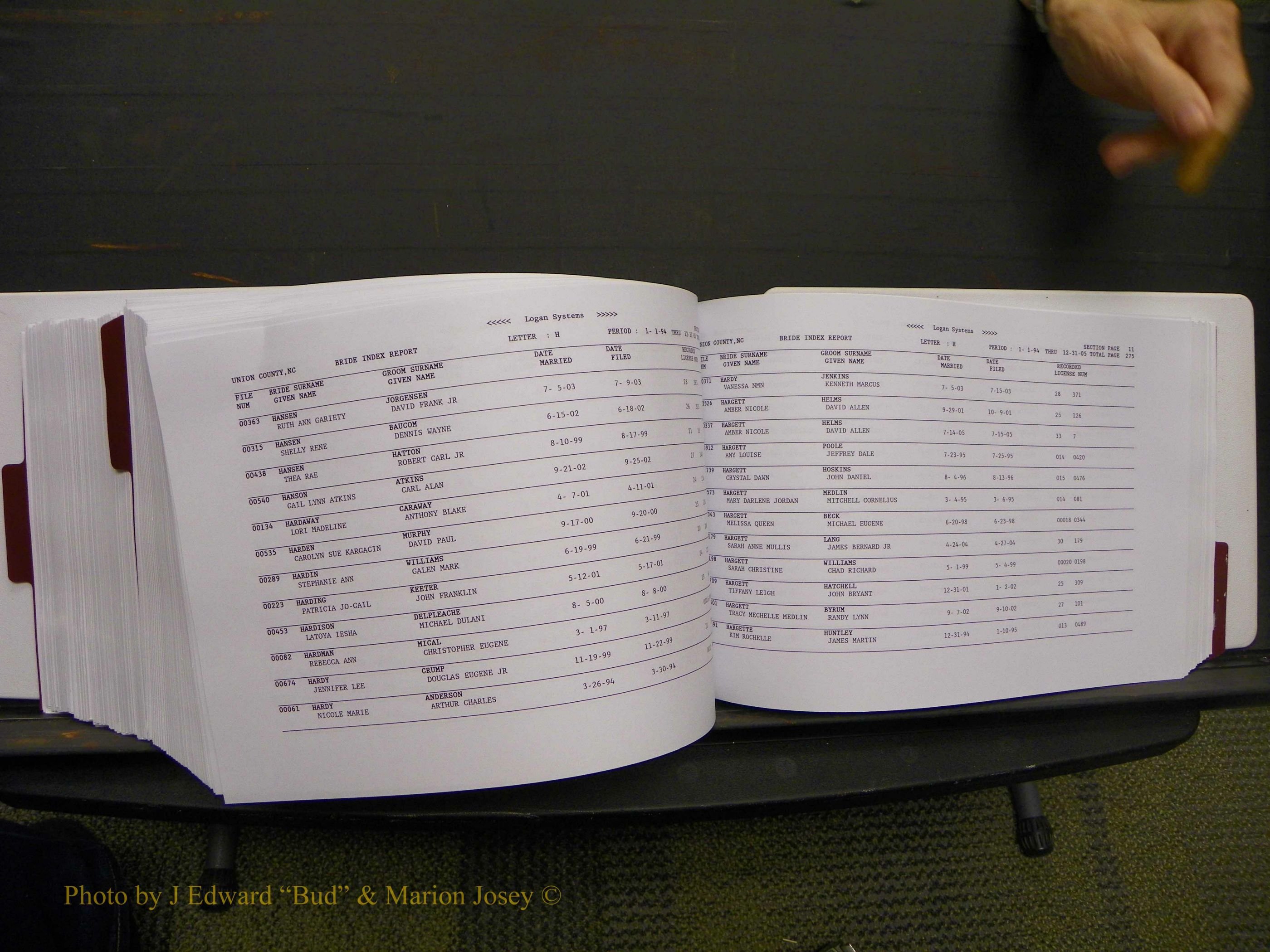 Union Co, NC Marriages Male & Female Index, 1993-2005 (524).JPG