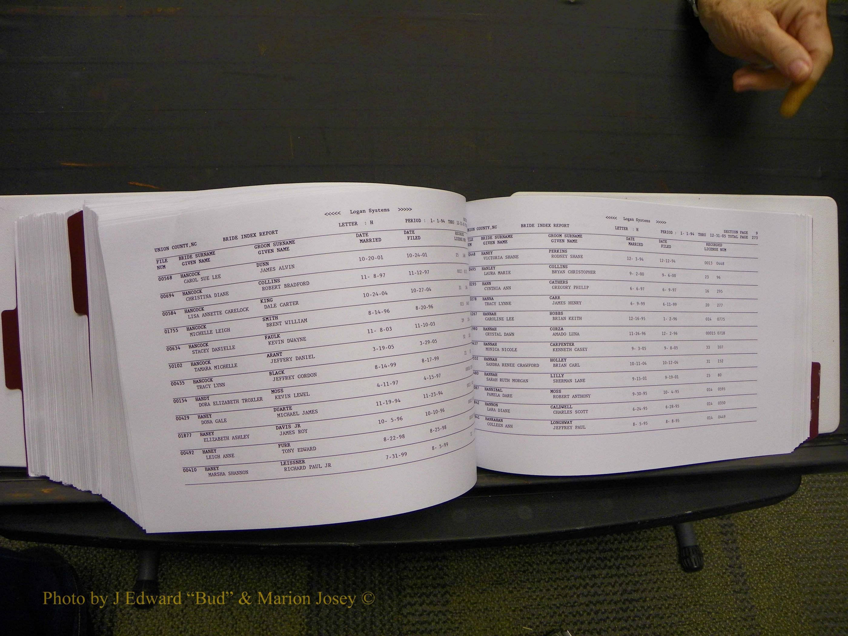 Union Co, NC Marriages Male & Female Index, 1993-2005 (525).JPG