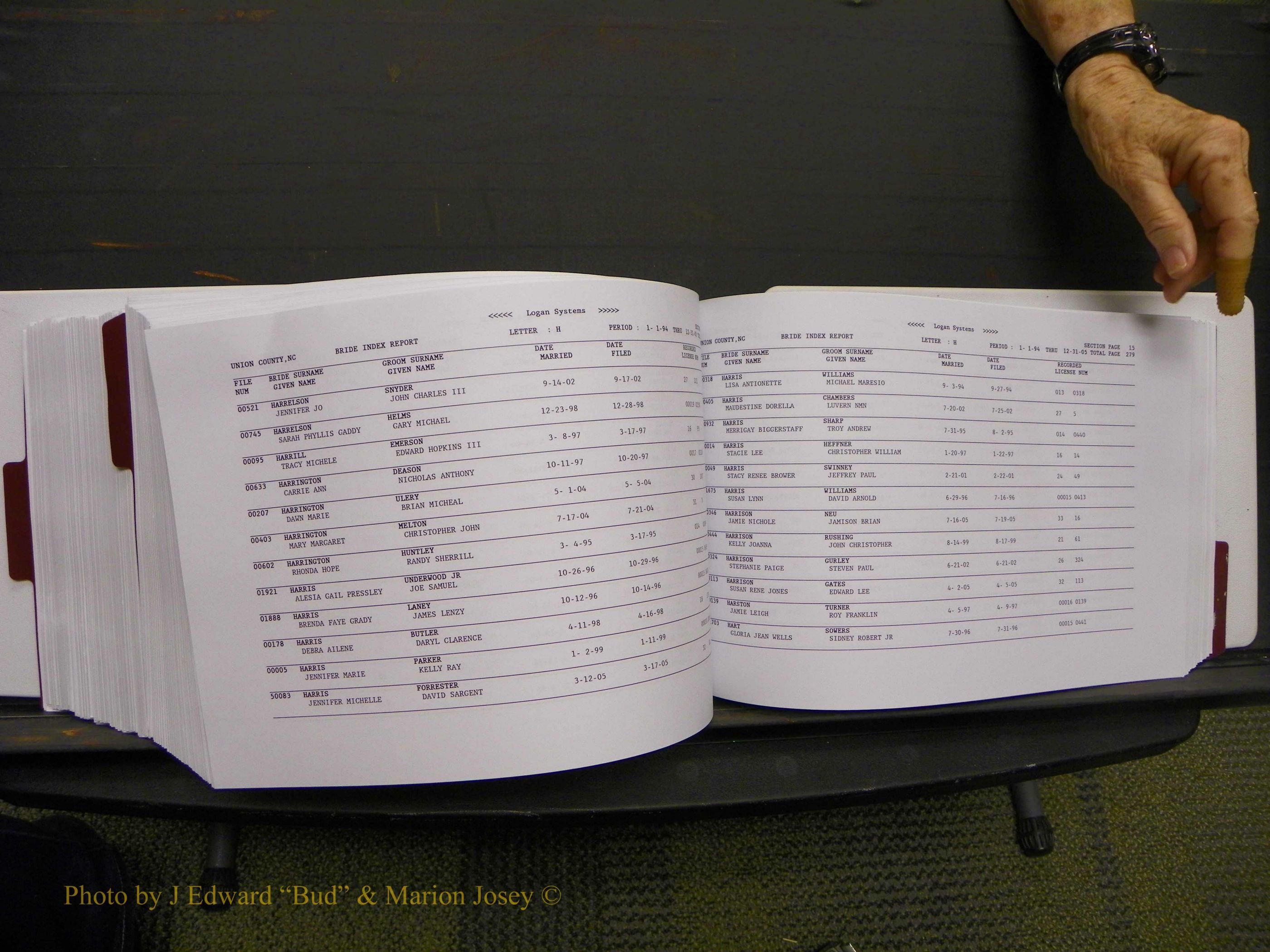 Union Co, NC Marriages Male & Female Index, 1993-2005 (527).JPG