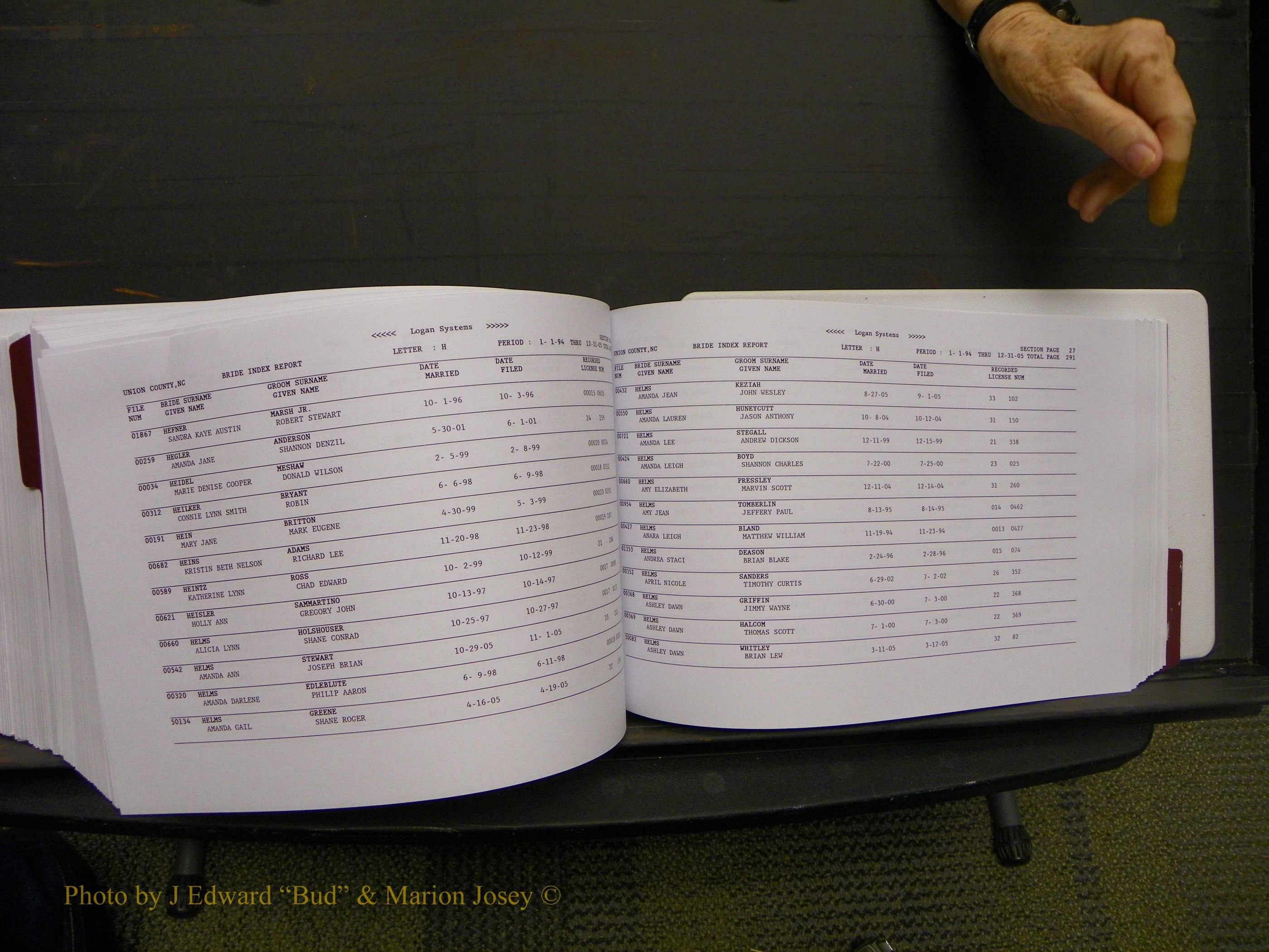 Union Co, NC Marriages Male & Female Index, 1993-2005 (532).JPG