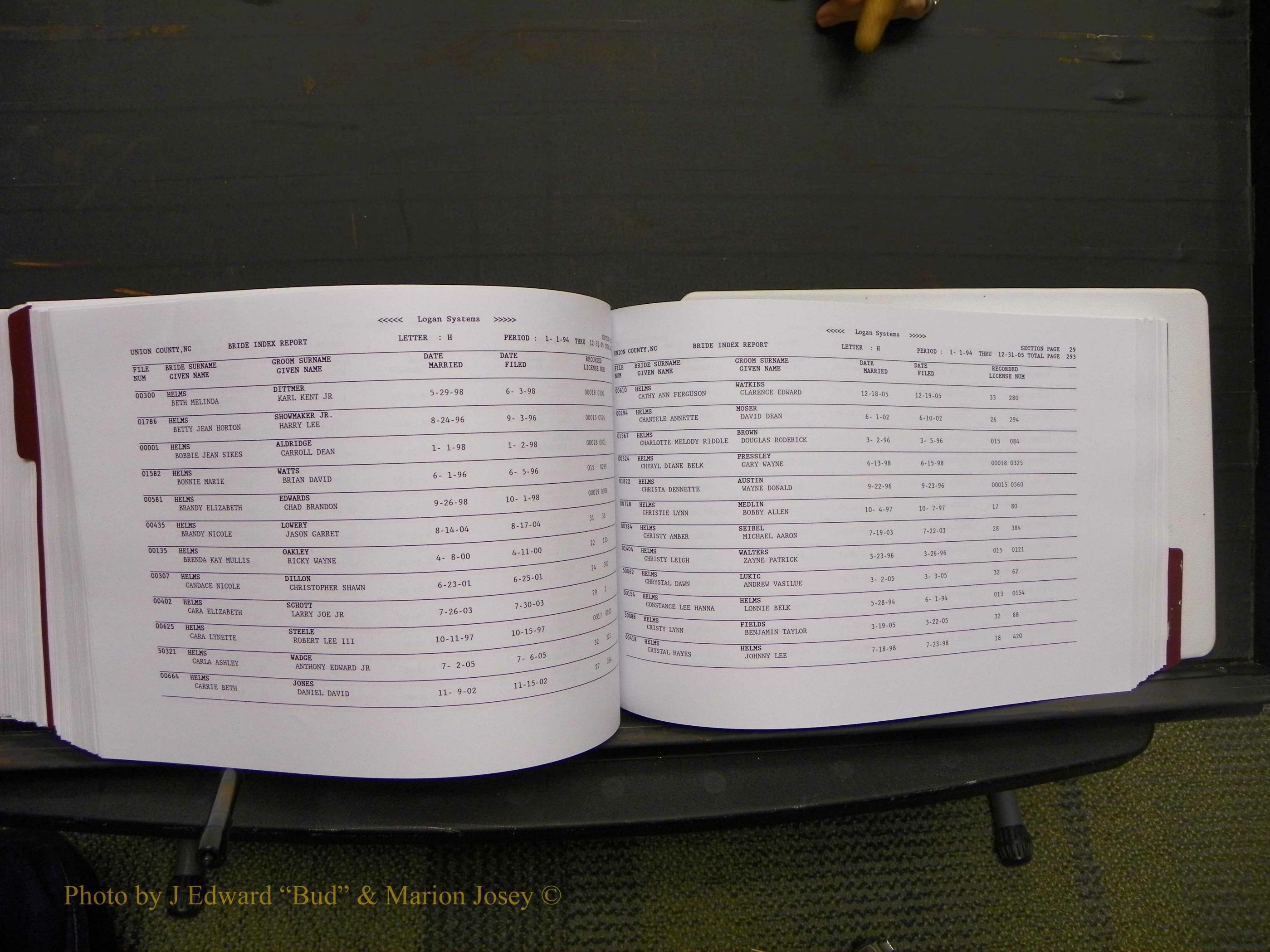 Union Co, NC Marriages Male & Female Index, 1993-2005 (534).JPG