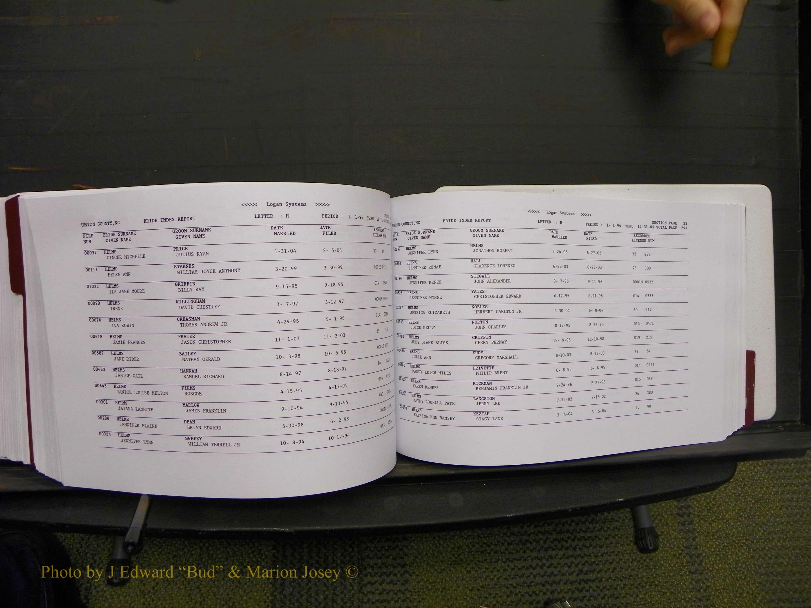 Union Co, NC Marriages Male & Female Index, 1993-2005 (536).JPG