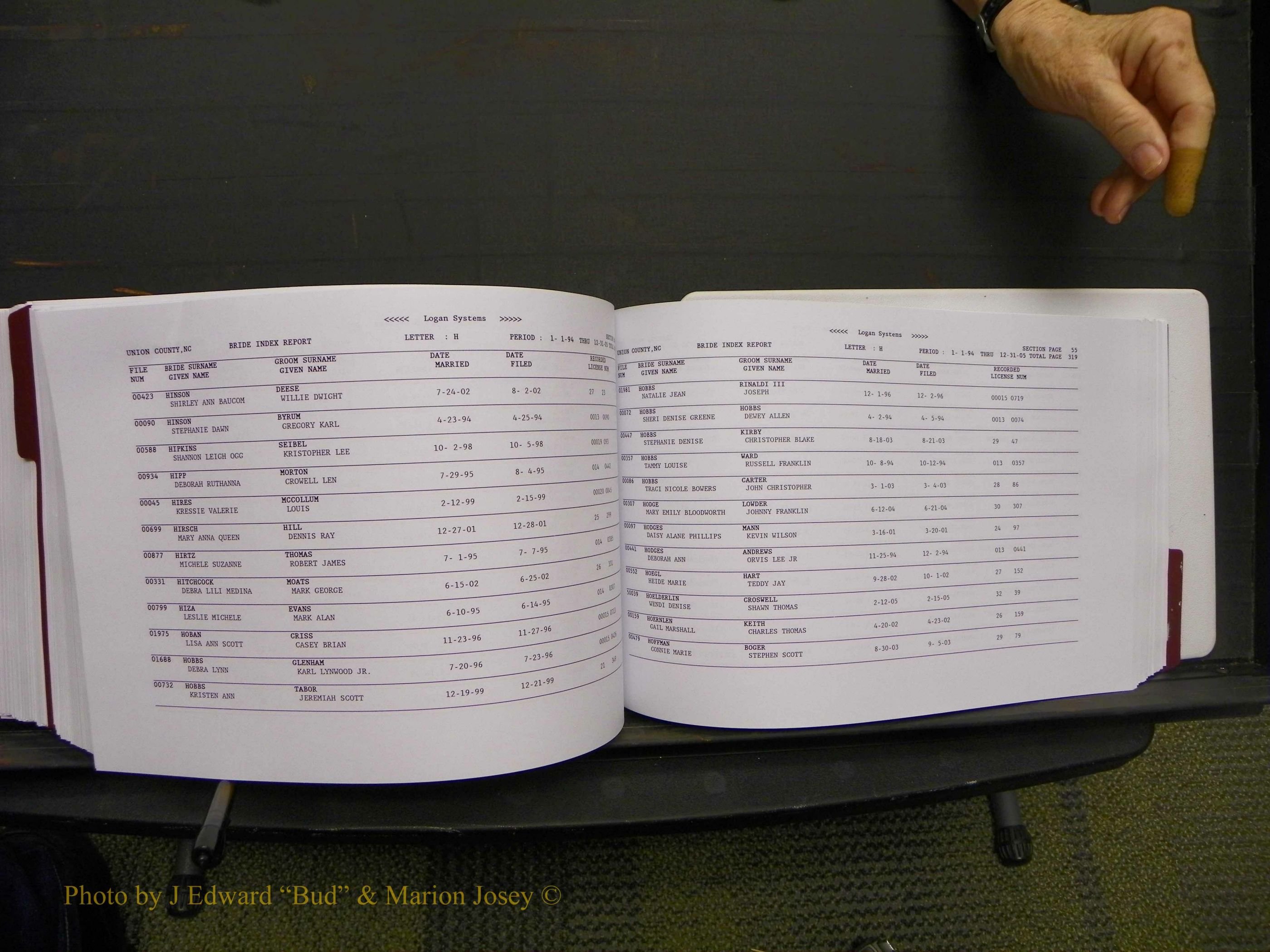 Union Co, NC Marriages Male & Female Index, 1993-2005 (548).JPG