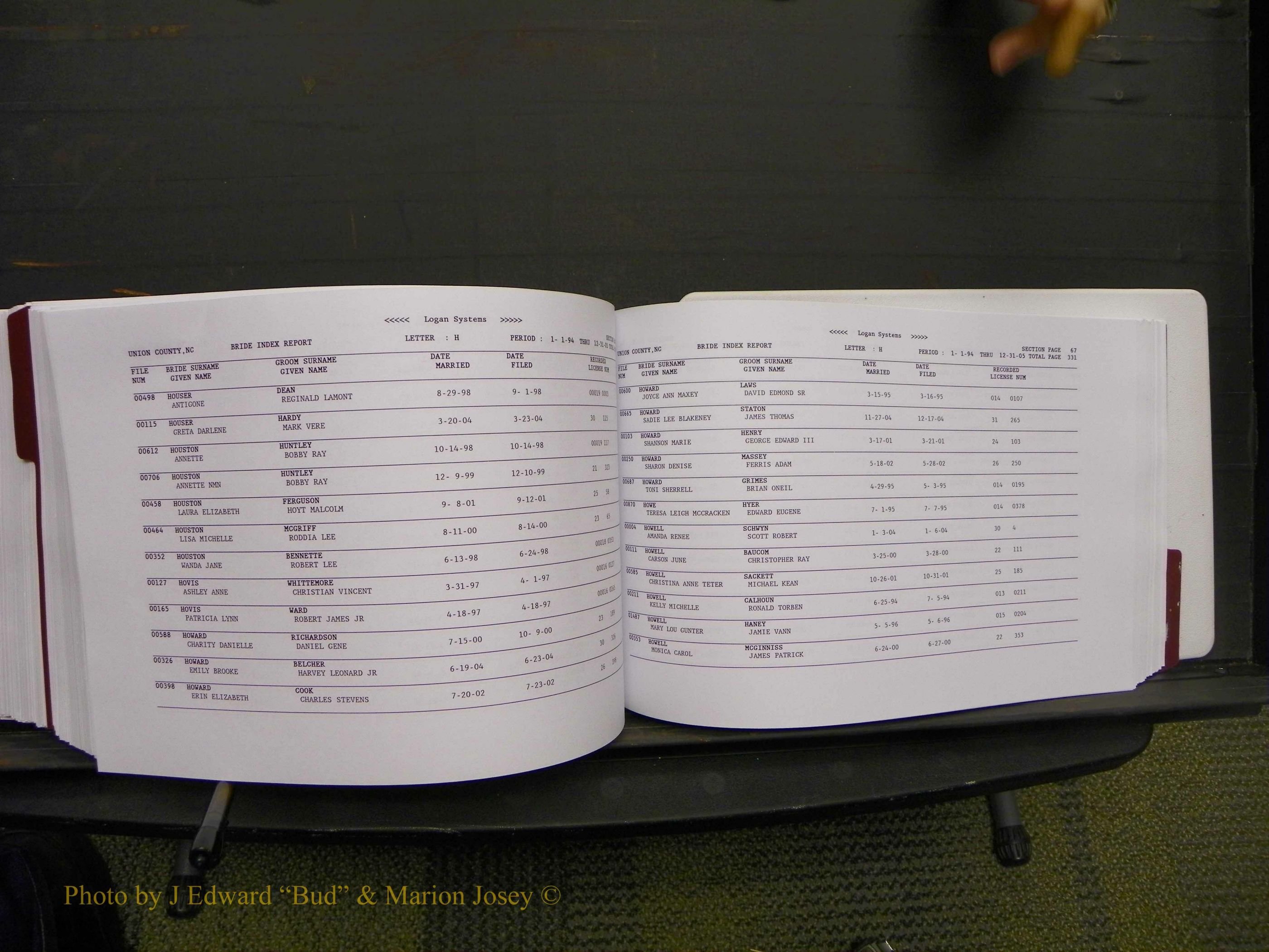 Union Co, NC Marriages Male & Female Index, 1993-2005 (552).JPG