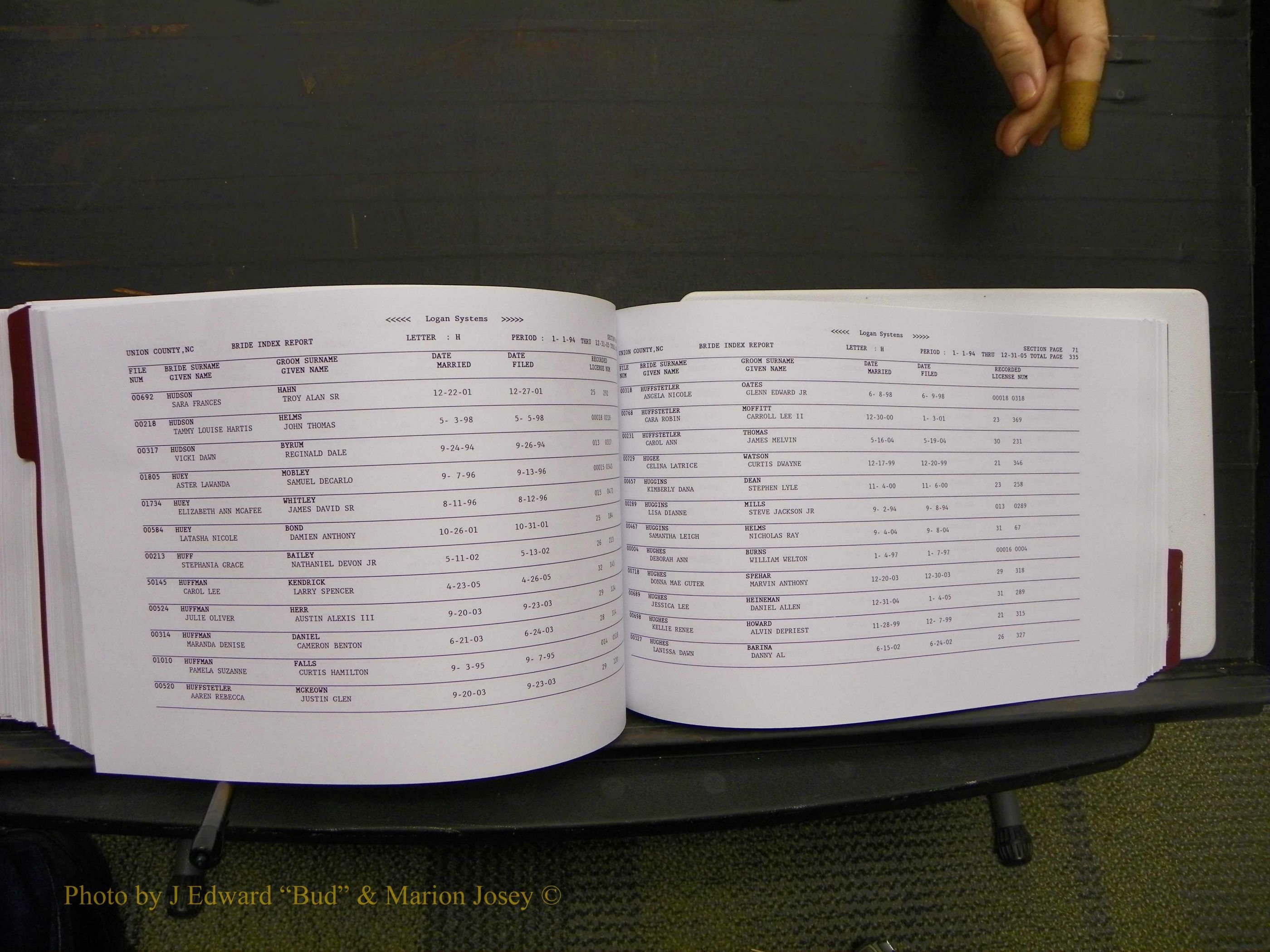 Union Co, NC Marriages Male & Female Index, 1993-2005 (554).JPG