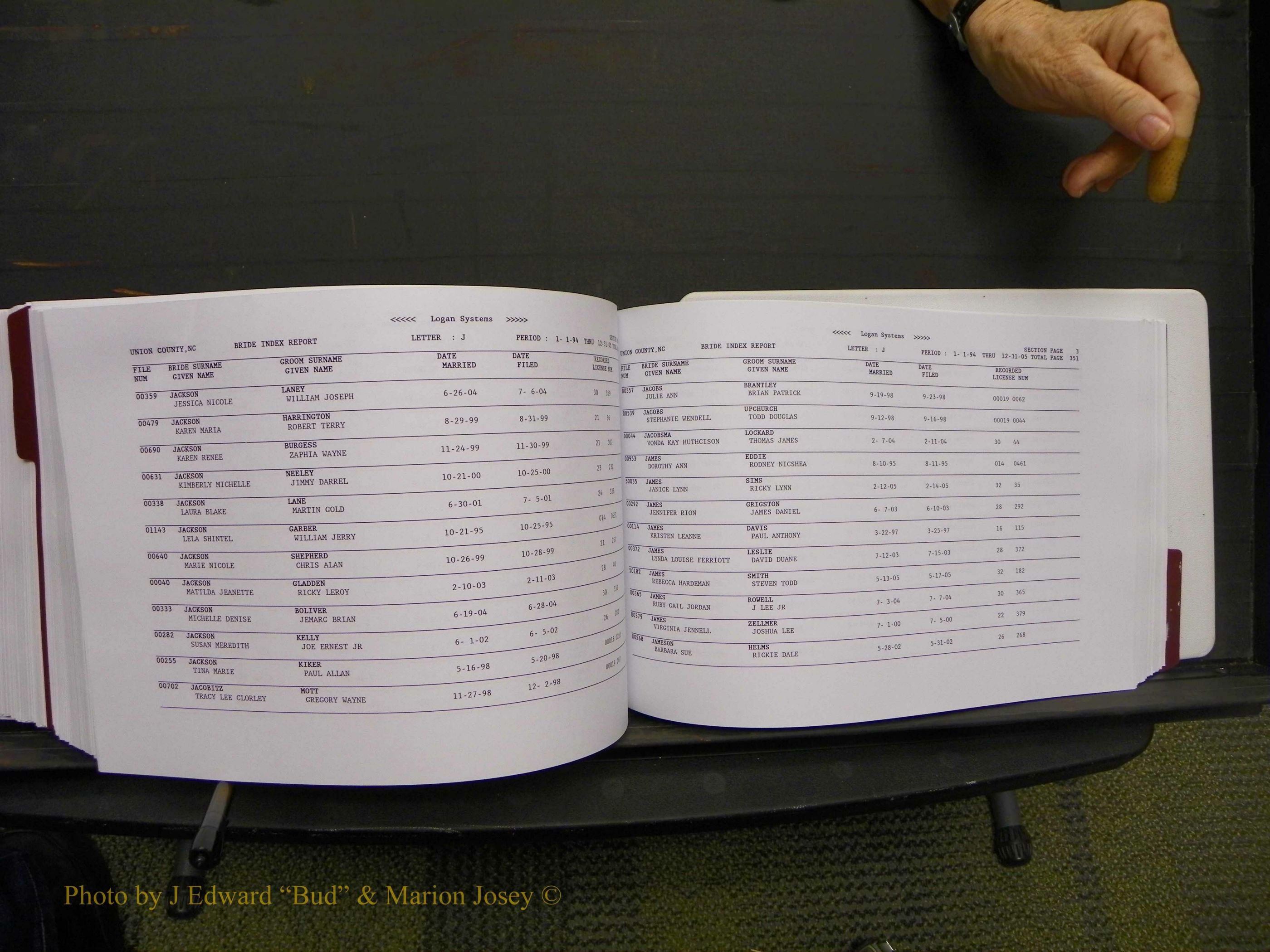 Union Co, NC Marriages Male & Female Index, 1993-2005 (563).JPG