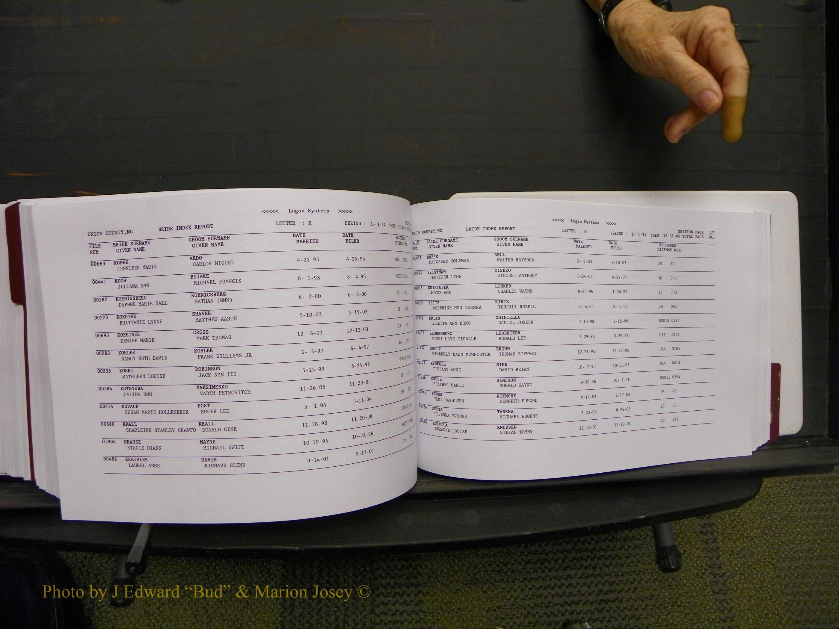 Union Co, NC Marriages Male & Female Index, 1993-2005 (578).JPG
