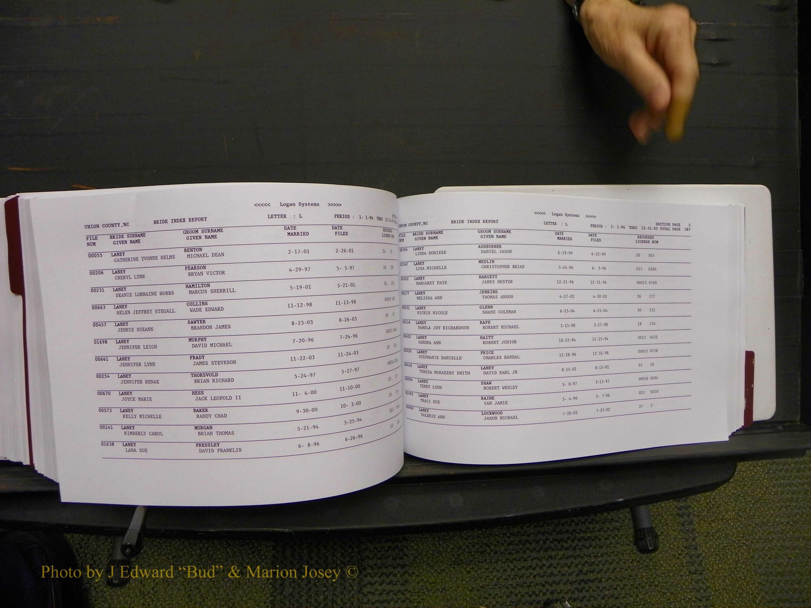 Union Co, NC Marriages Male & Female Index, 1993-2005 (581).JPG