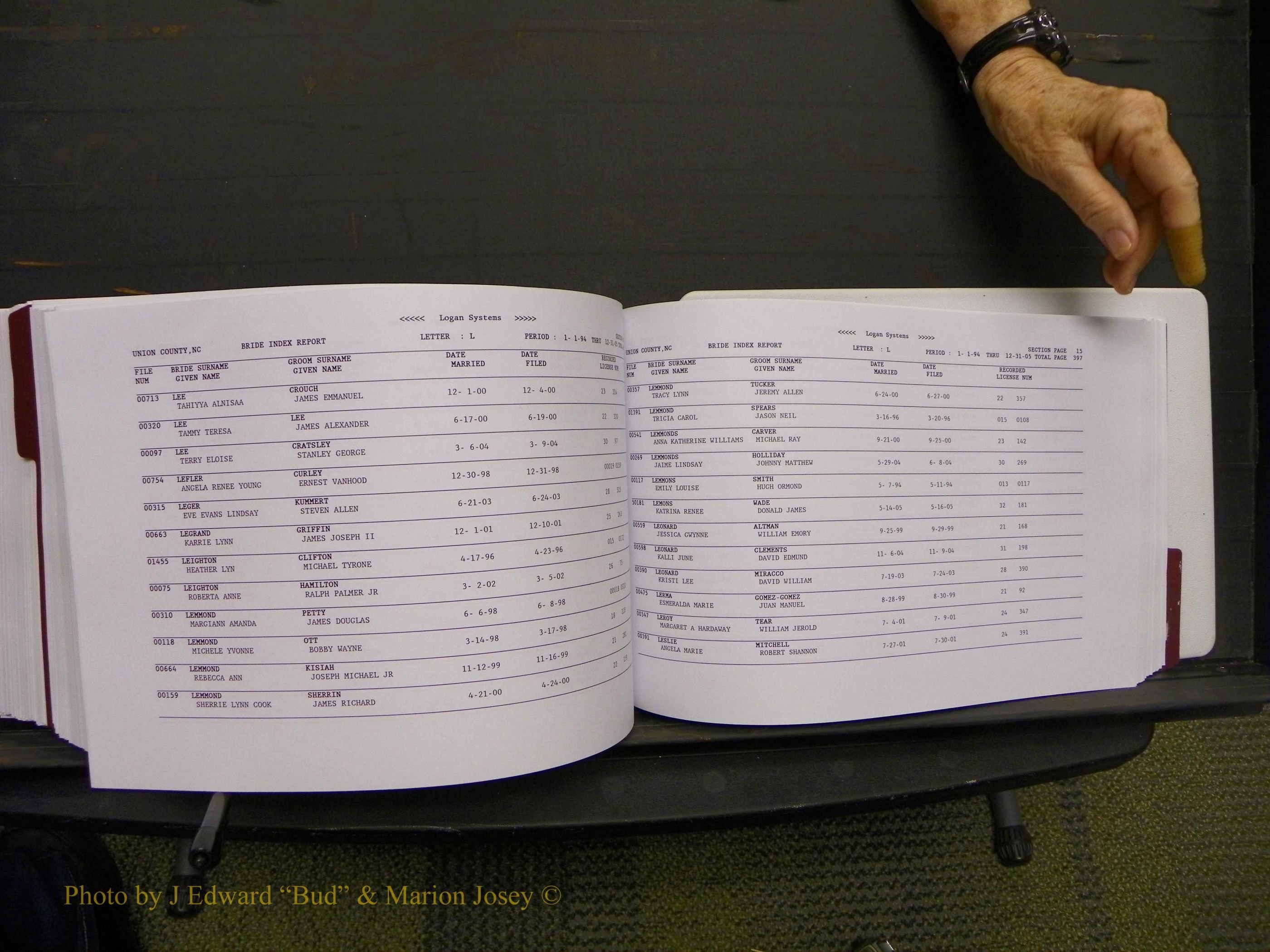 Union Co, NC Marriages Male & Female Index, 1993-2005 (586).JPG