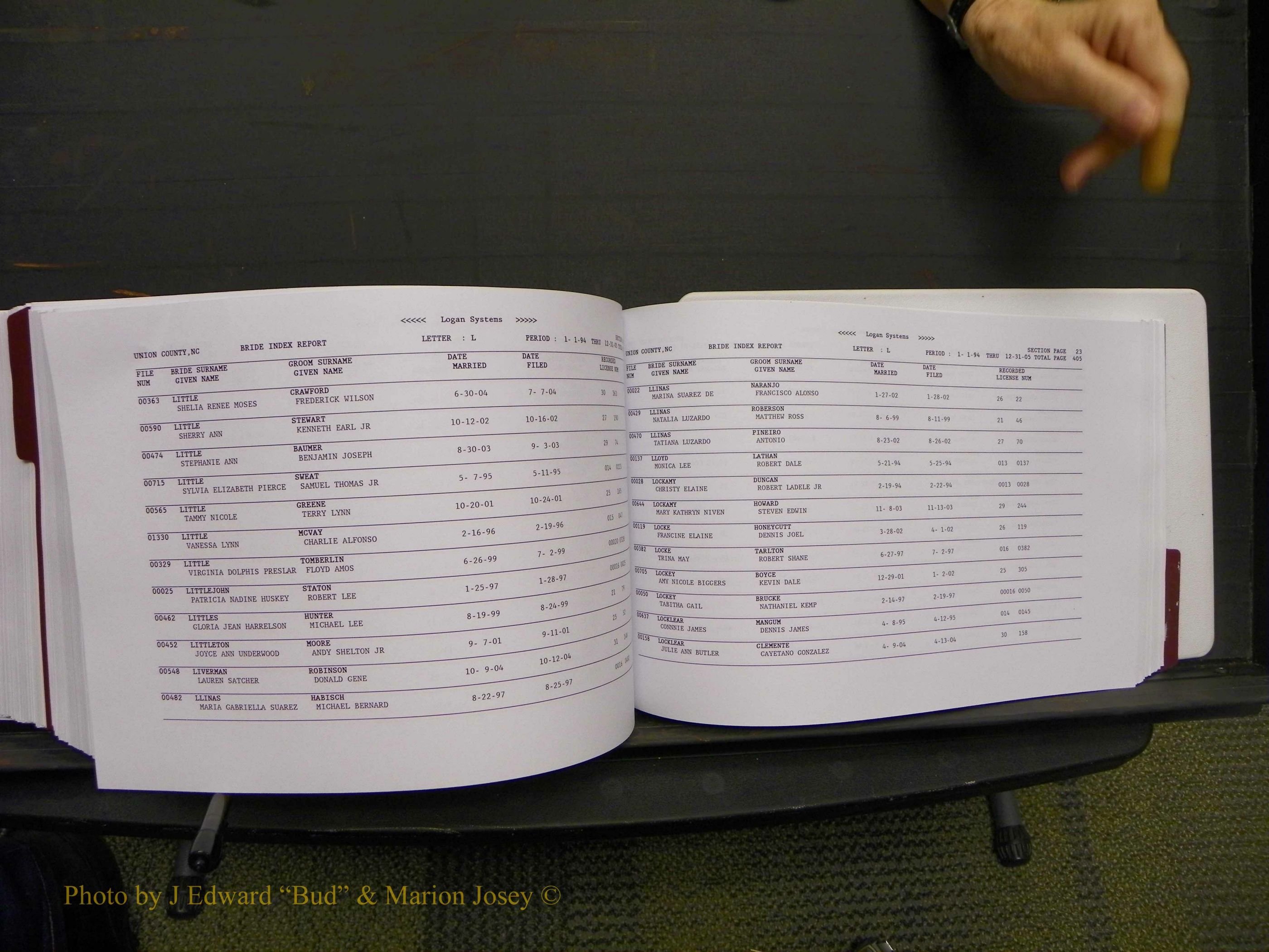 Union Co, NC Marriages Male & Female Index, 1993-2005 (590).JPG