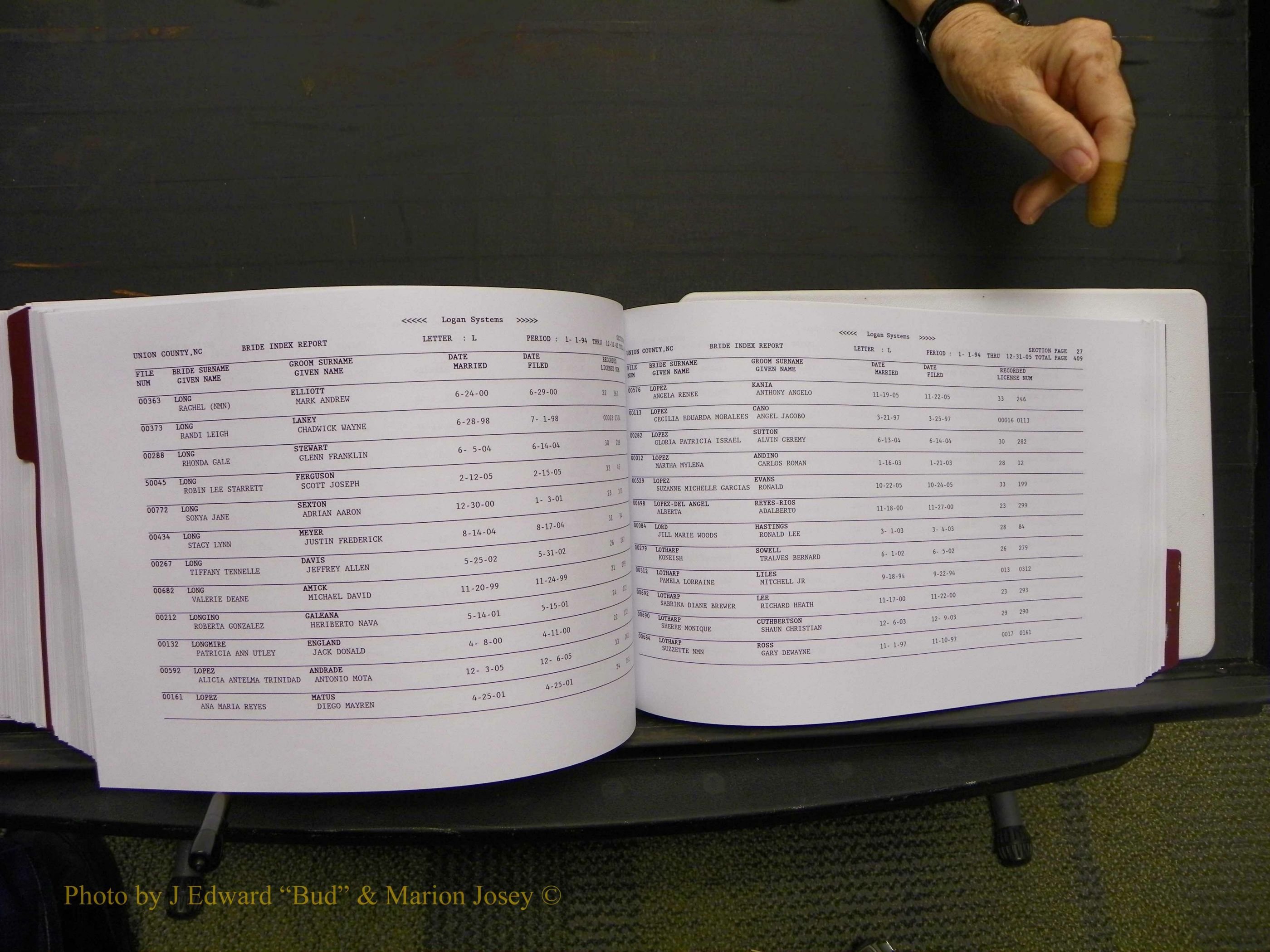 Union Co, NC Marriages Male & Female Index, 1993-2005 (592).JPG