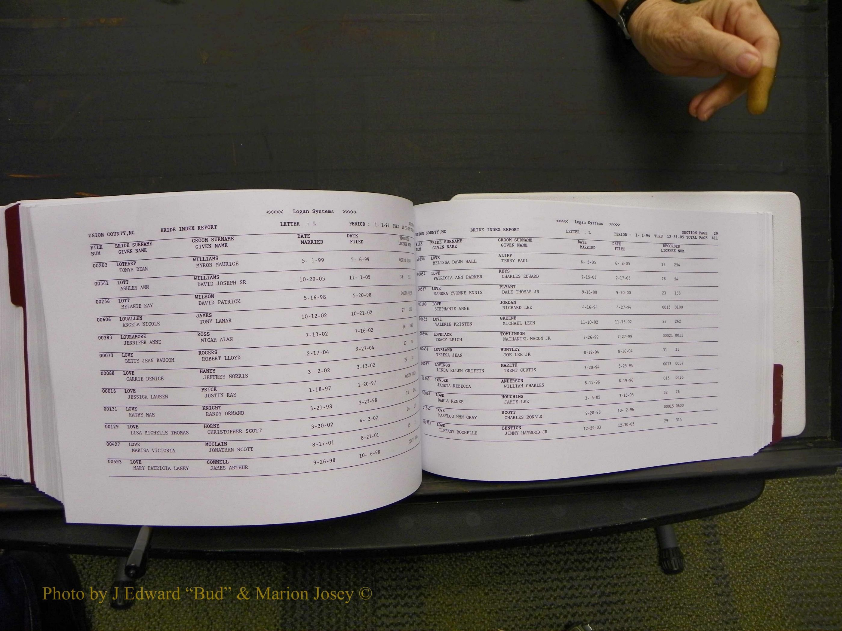 Union Co, NC Marriages Male & Female Index, 1993-2005 (593).JPG