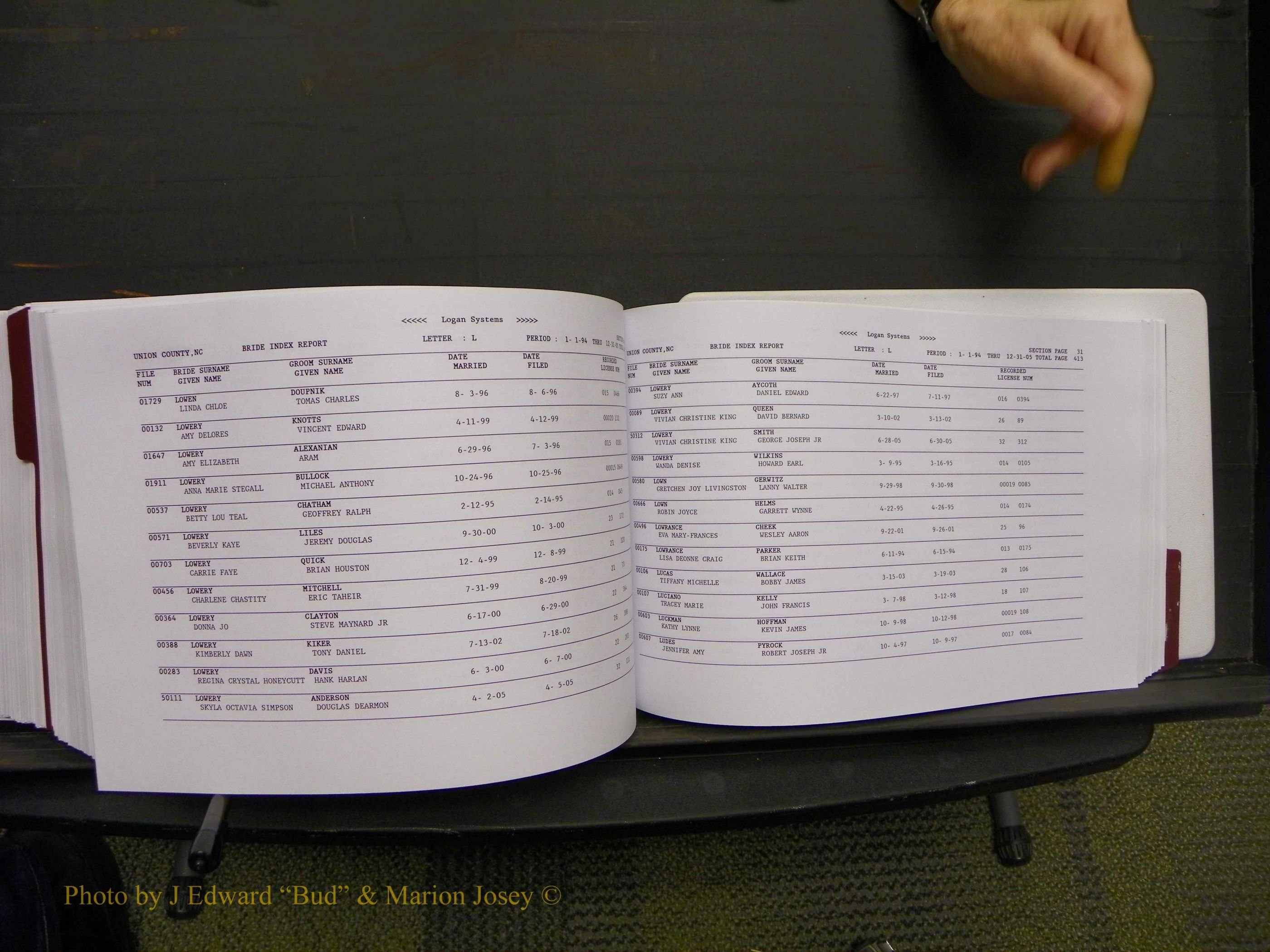 Union Co, NC Marriages Male & Female Index, 1993-2005 (594).JPG