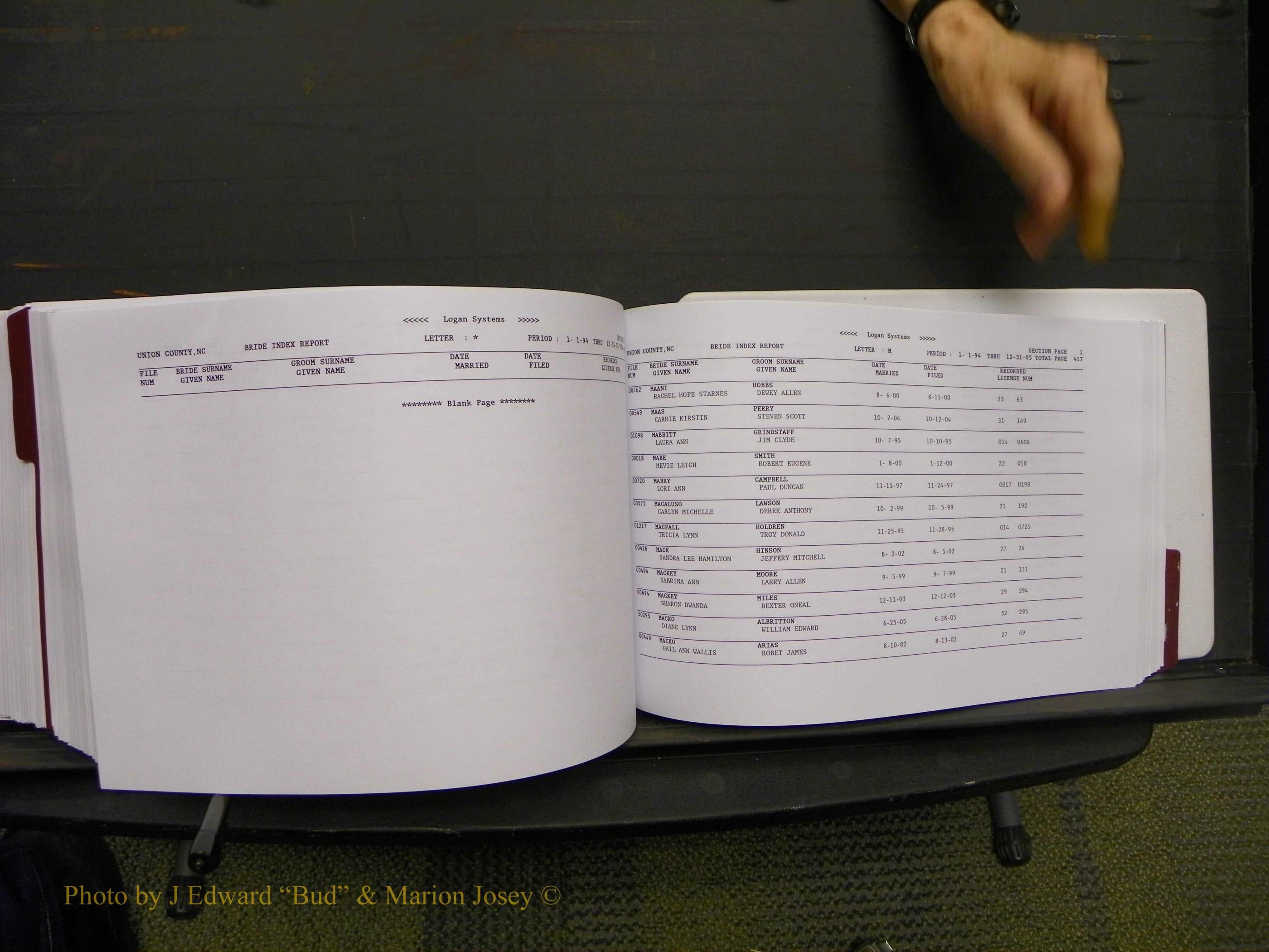 Union Co, NC Marriages Male & Female Index, 1993-2005 (596).JPG
