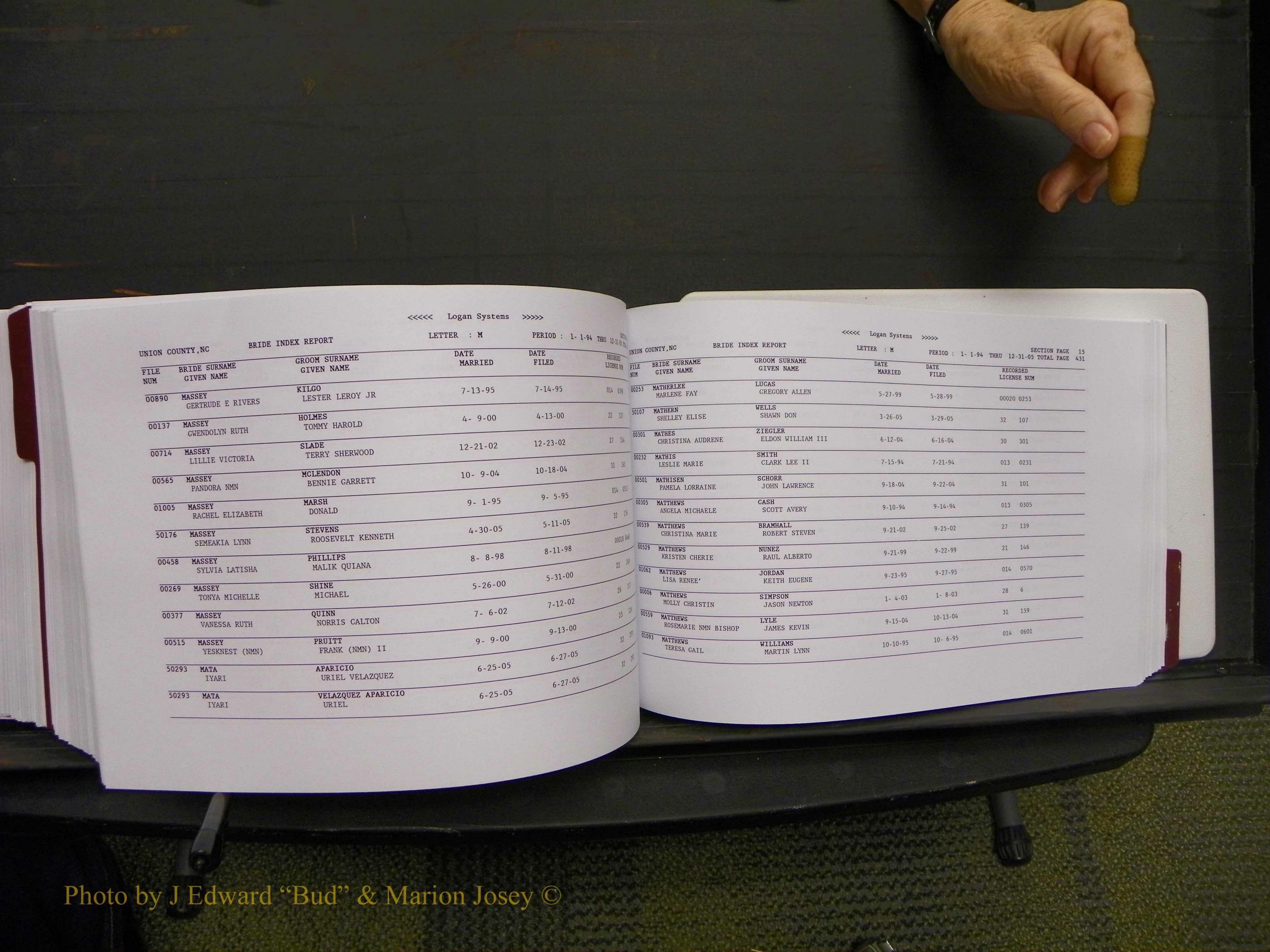 Union Co, NC Marriages Male & Female Index, 1993-2005 (604).JPG