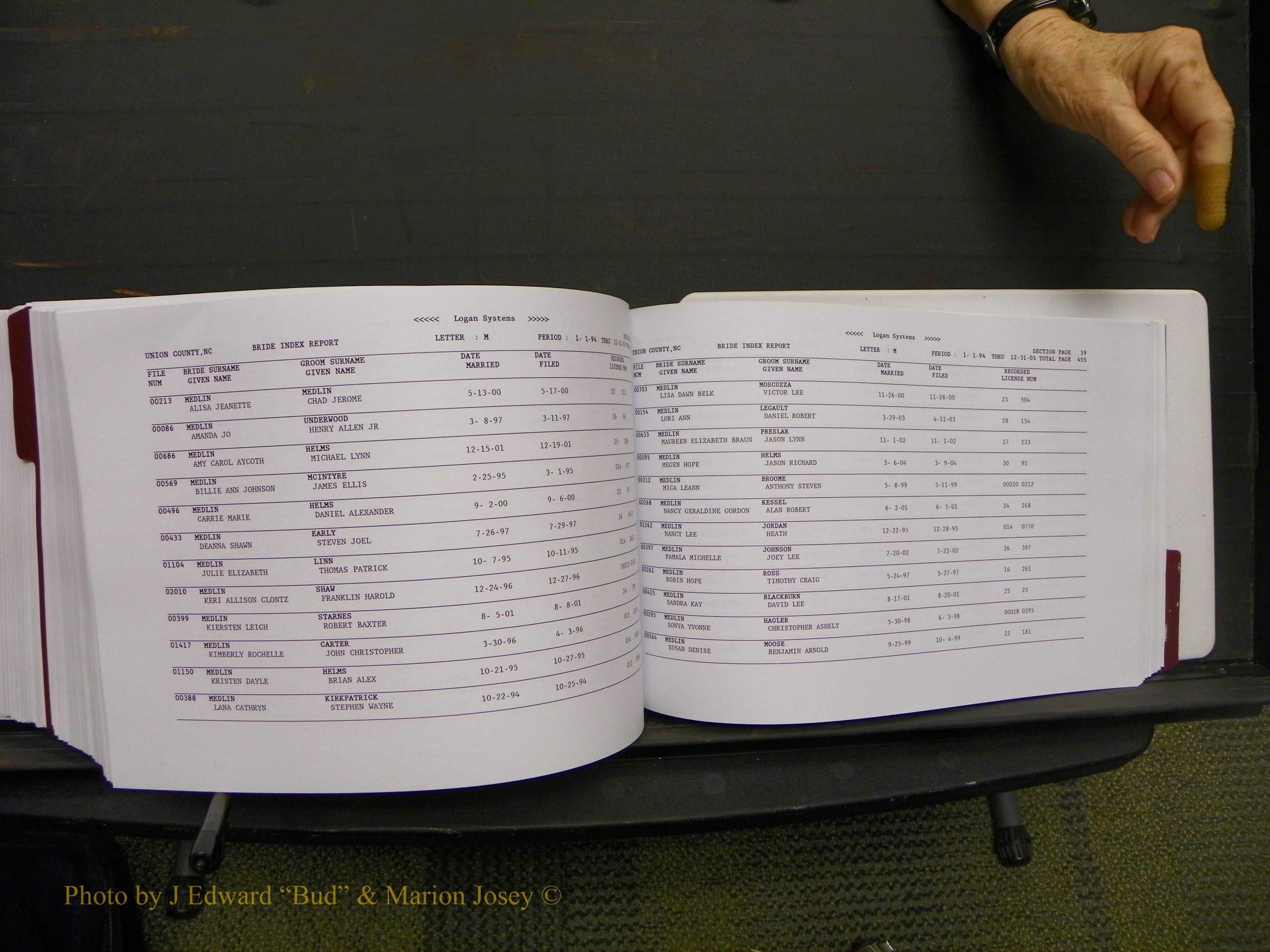 Union Co, NC Marriages Male & Female Index, 1993-2005 (616).JPG