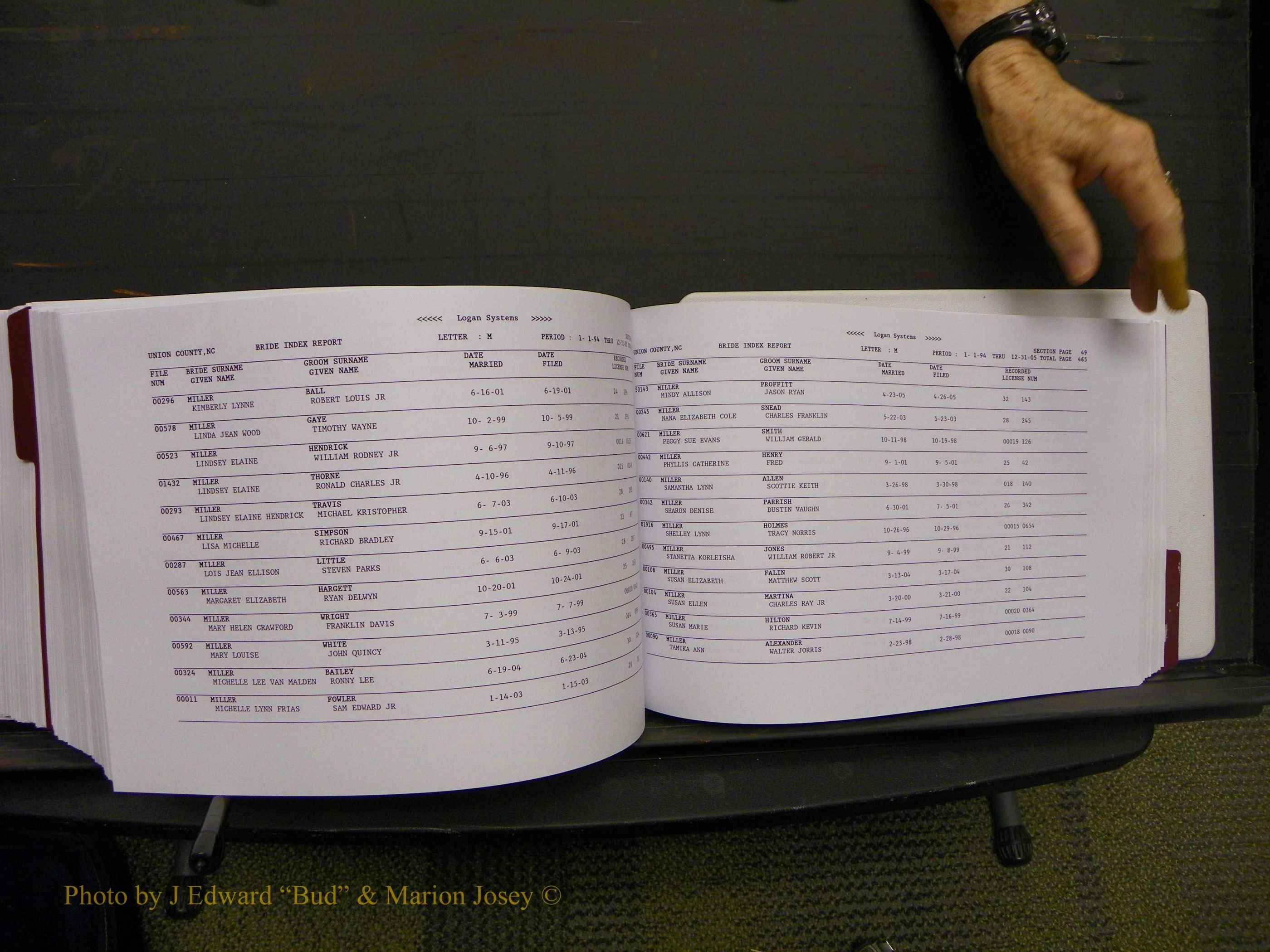 Union Co, NC Marriages Male & Female Index, 1993-2005 (619).JPG