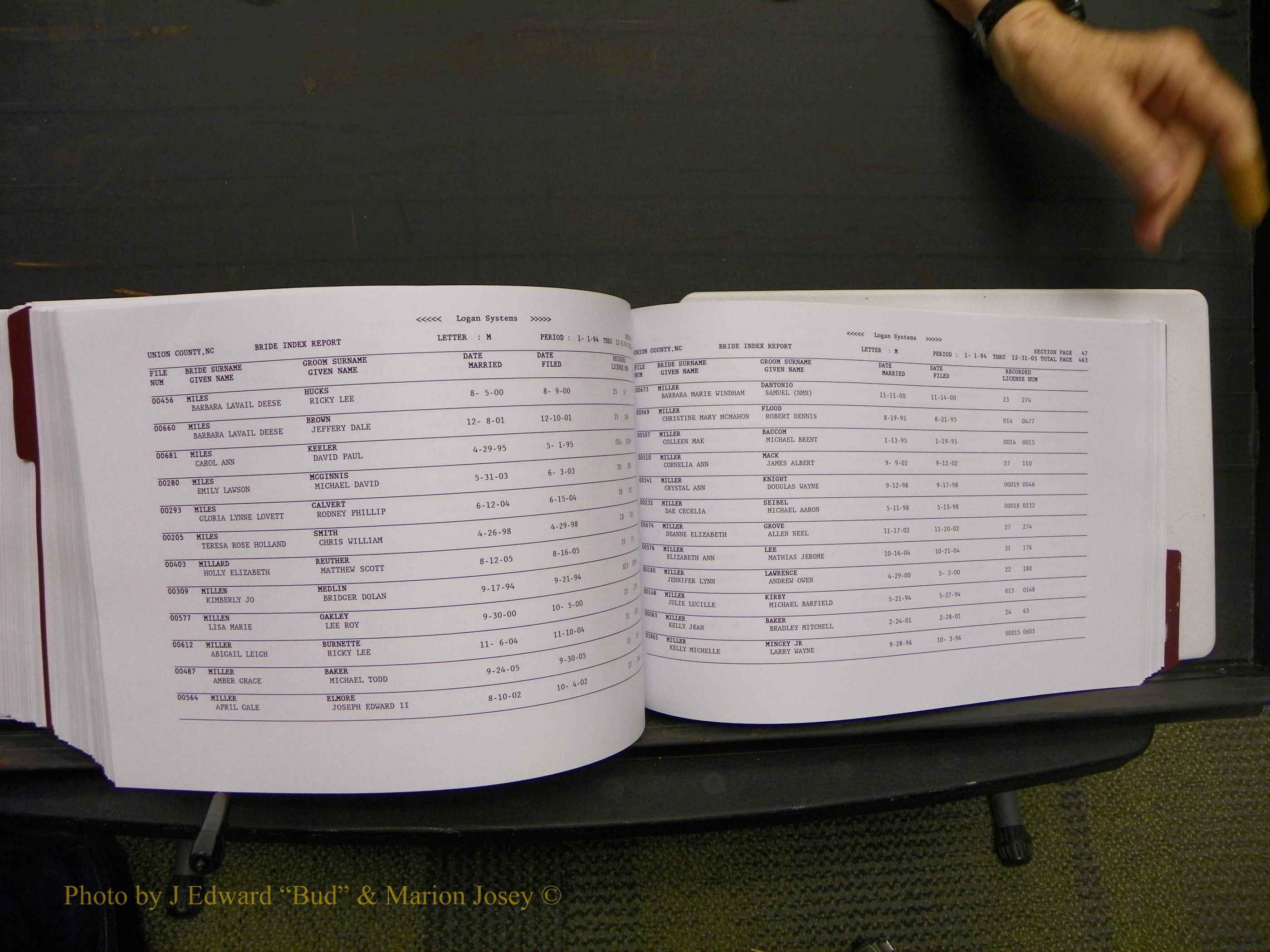 Union Co, NC Marriages Male & Female Index, 1993-2005 (620).JPG